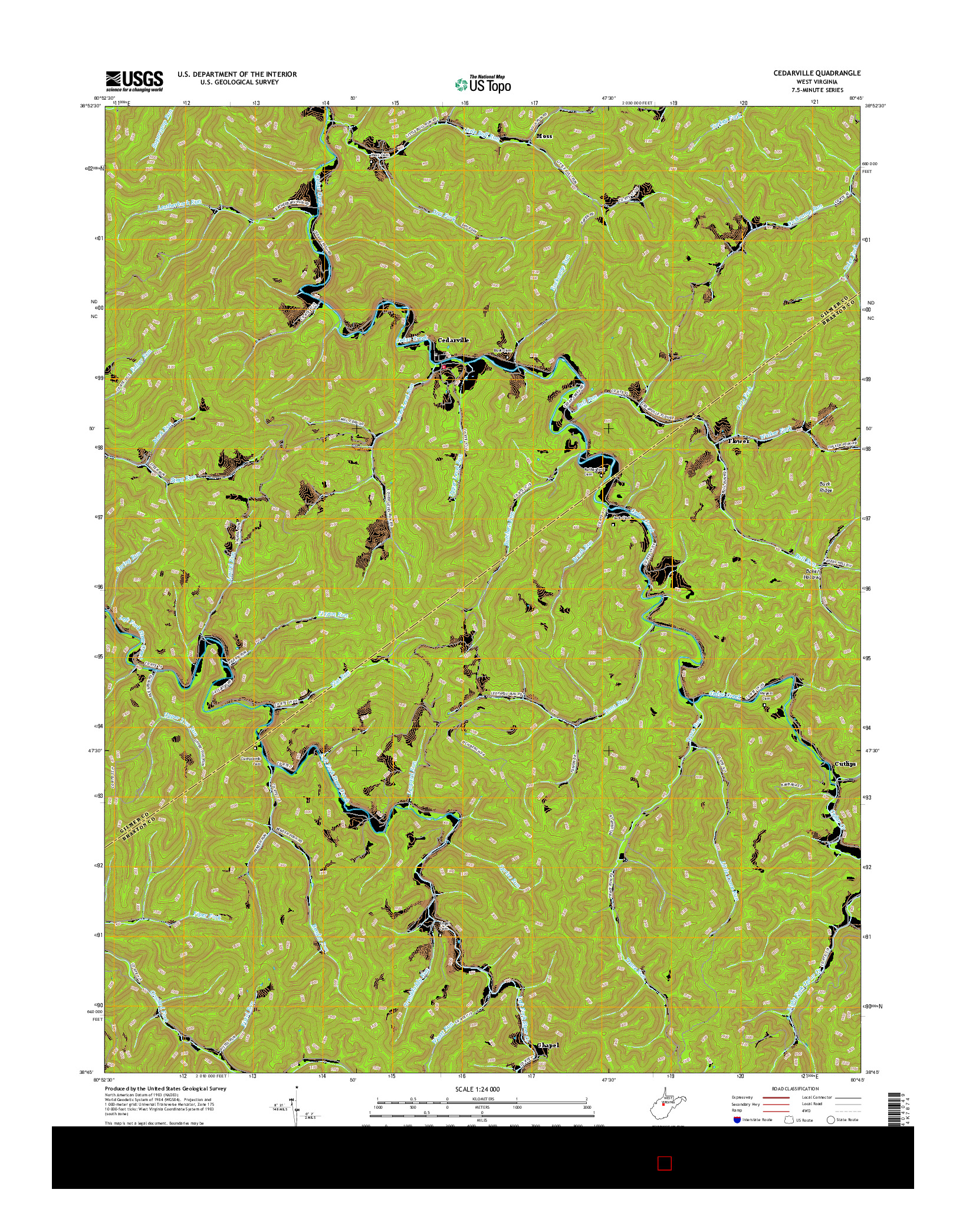 USGS US TOPO 7.5-MINUTE MAP FOR CEDARVILLE, WV 2016