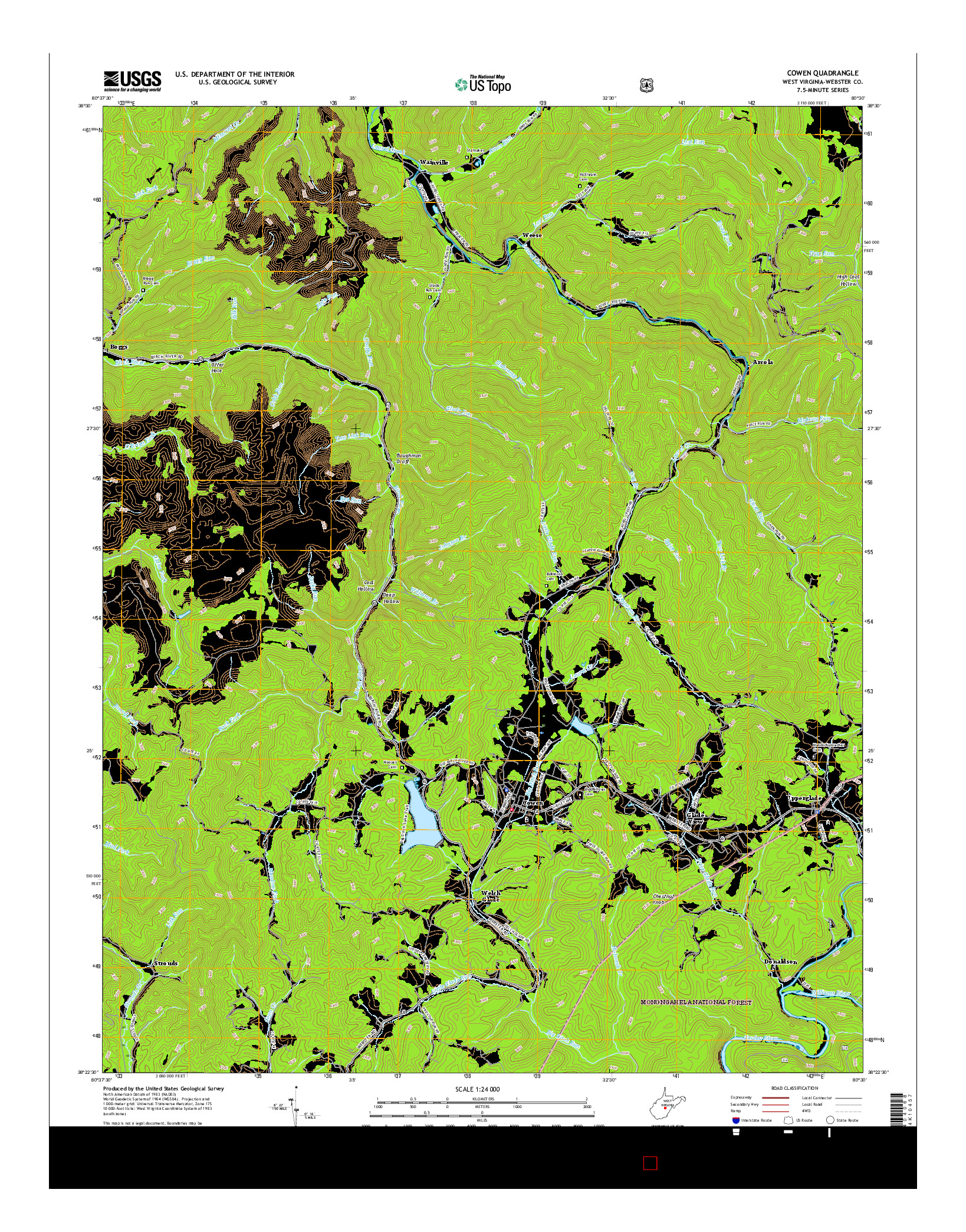 USGS US TOPO 7.5-MINUTE MAP FOR COWEN, WV 2016