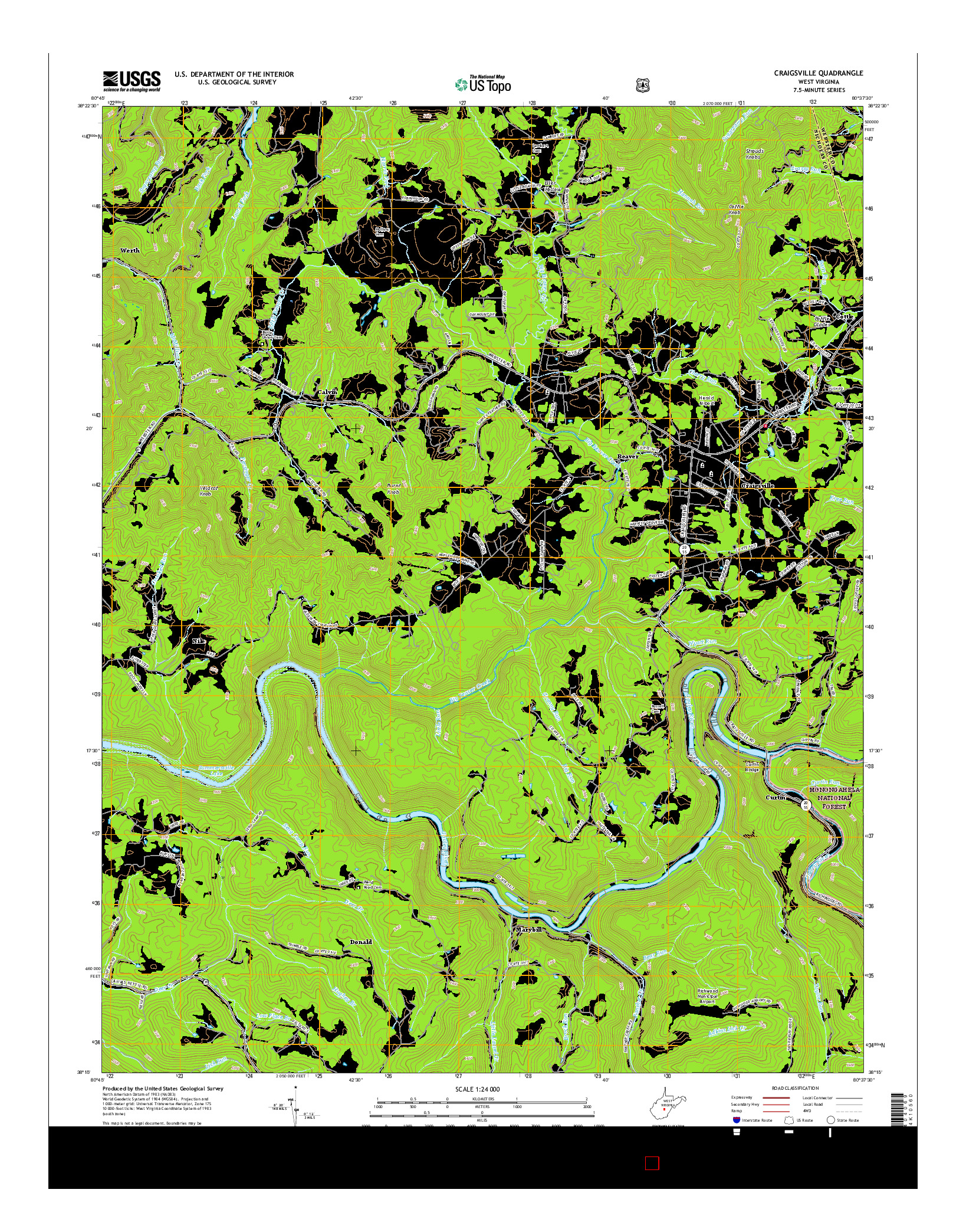 USGS US TOPO 7.5-MINUTE MAP FOR CRAIGSVILLE, WV 2016