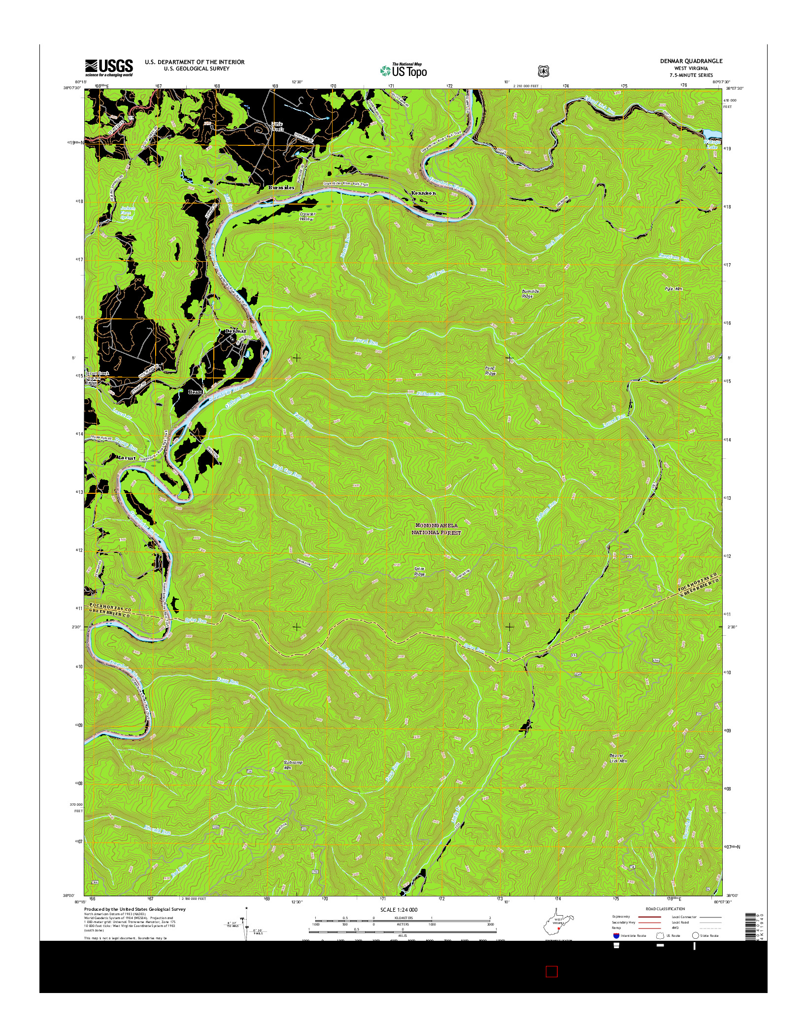 USGS US TOPO 7.5-MINUTE MAP FOR DENMAR, WV 2016
