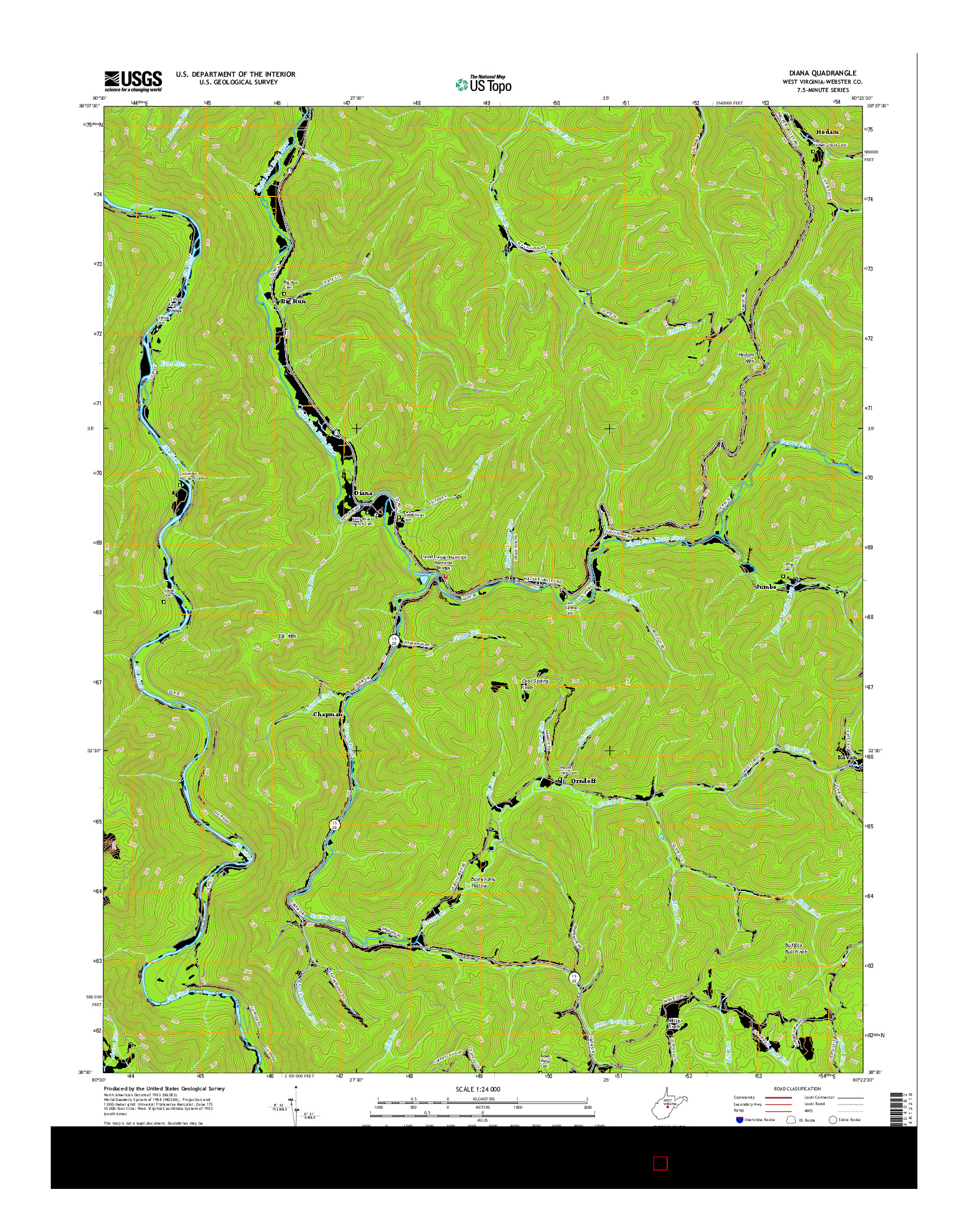 USGS US TOPO 7.5-MINUTE MAP FOR DIANA, WV 2016