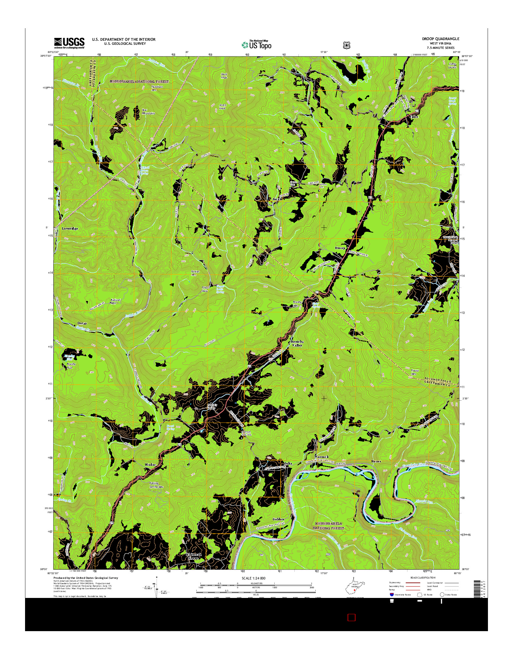 USGS US TOPO 7.5-MINUTE MAP FOR DROOP, WV 2016