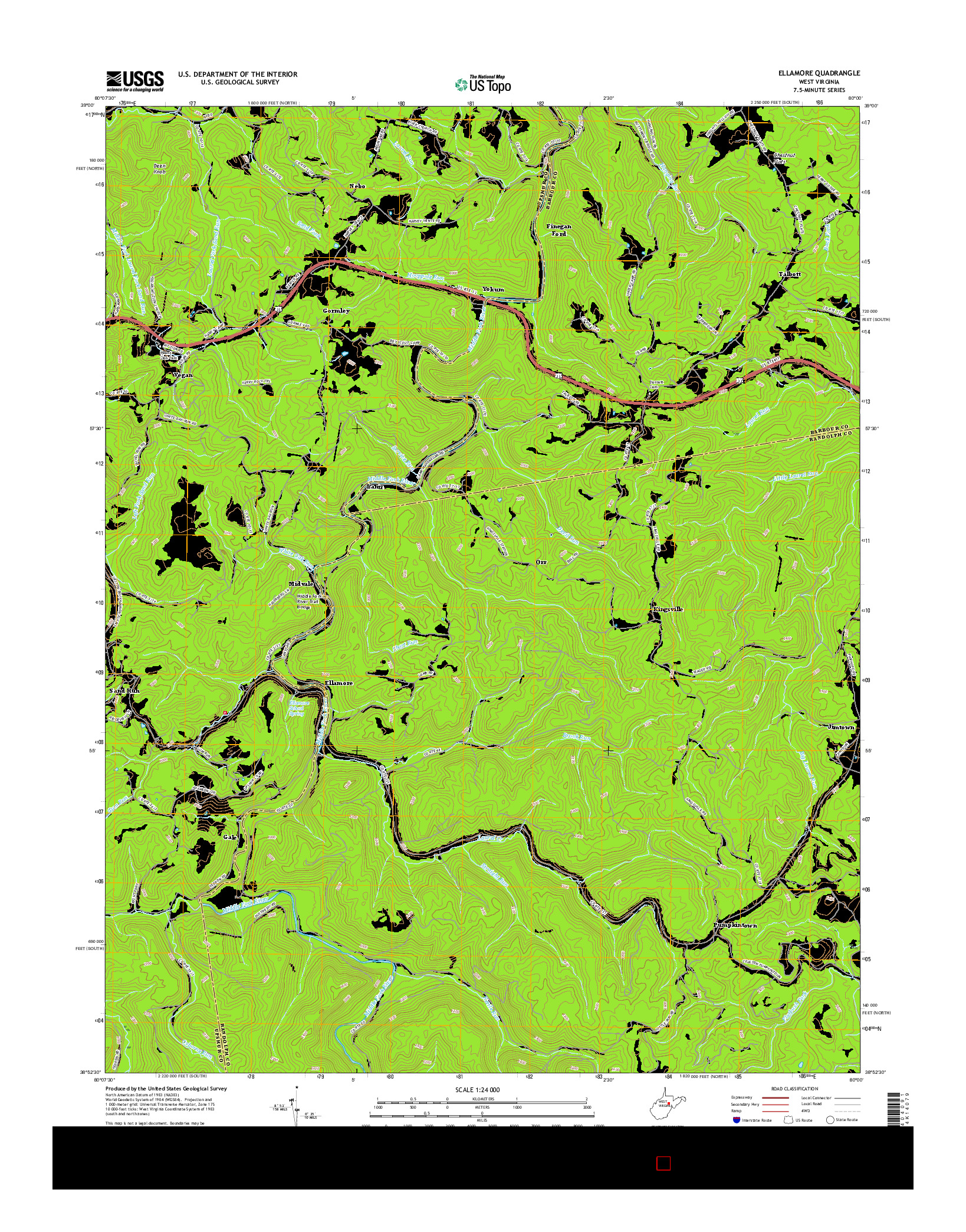 USGS US TOPO 7.5-MINUTE MAP FOR ELLAMORE, WV 2016