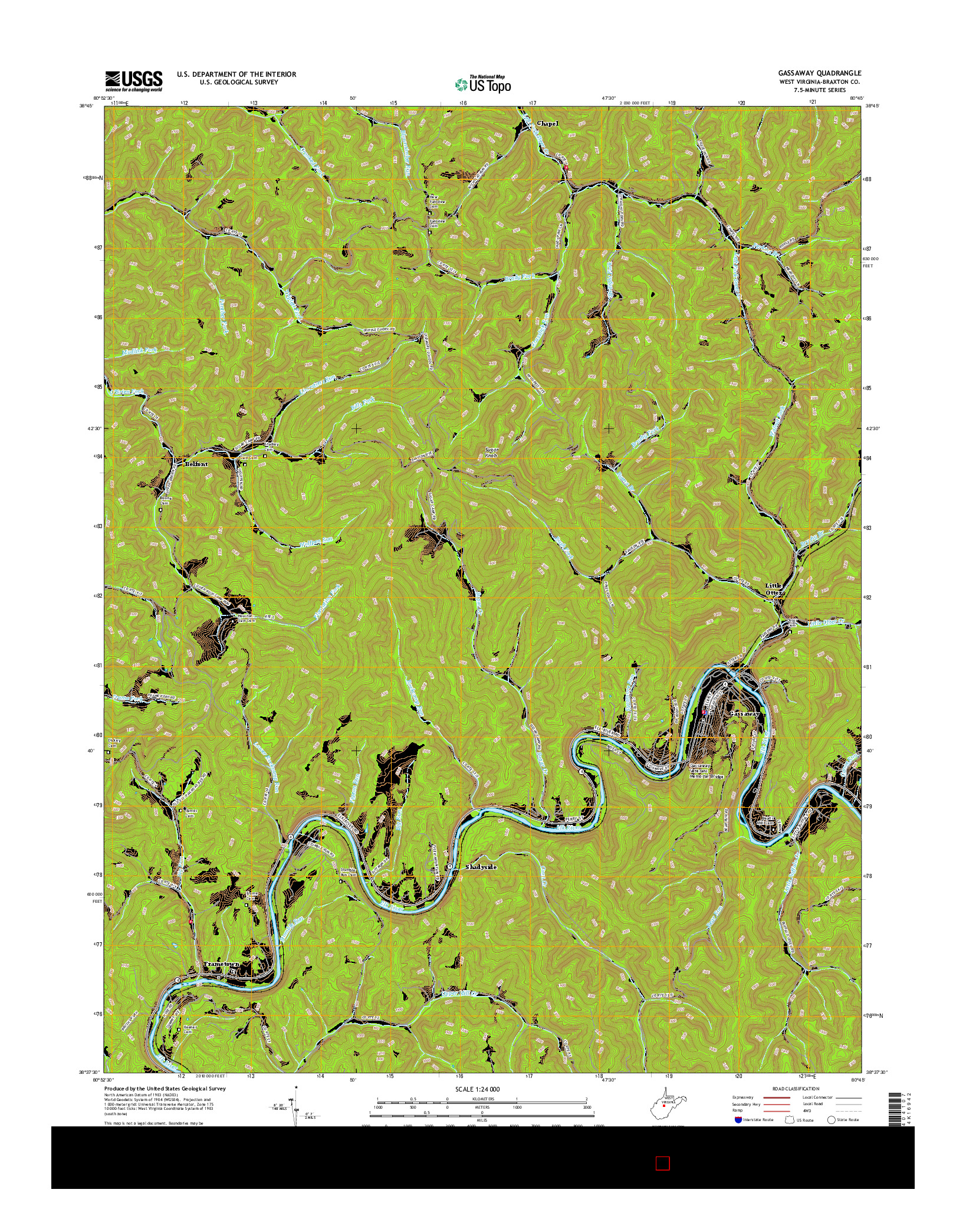 USGS US TOPO 7.5-MINUTE MAP FOR GASSAWAY, WV 2016