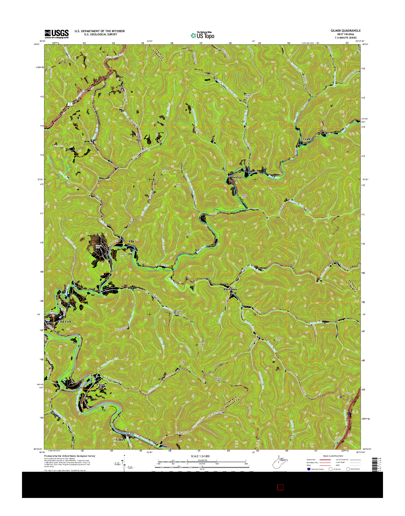 USGS US TOPO 7.5-MINUTE MAP FOR GILMER, WV 2016