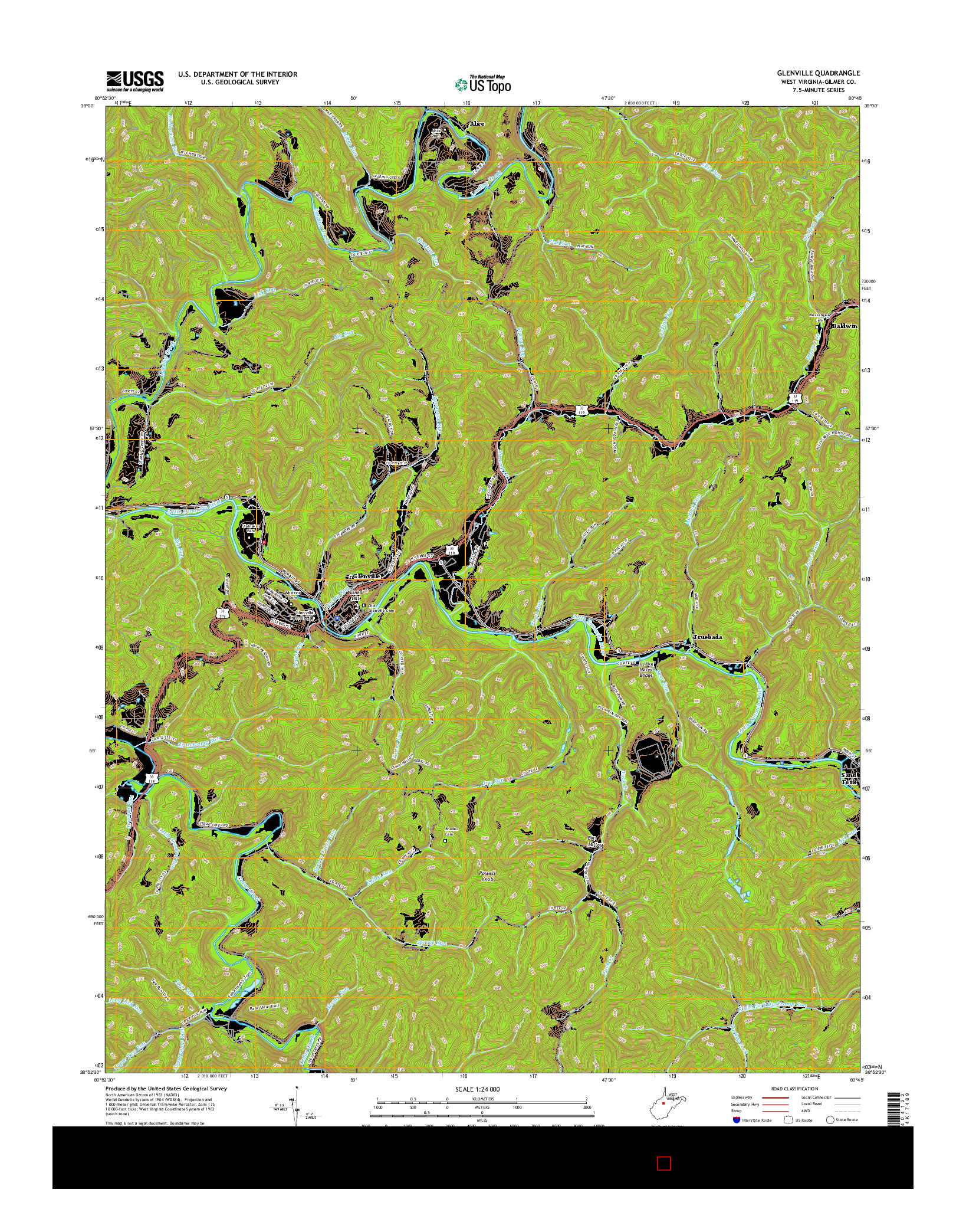 USGS US TOPO 7.5-MINUTE MAP FOR GLENVILLE, WV 2016