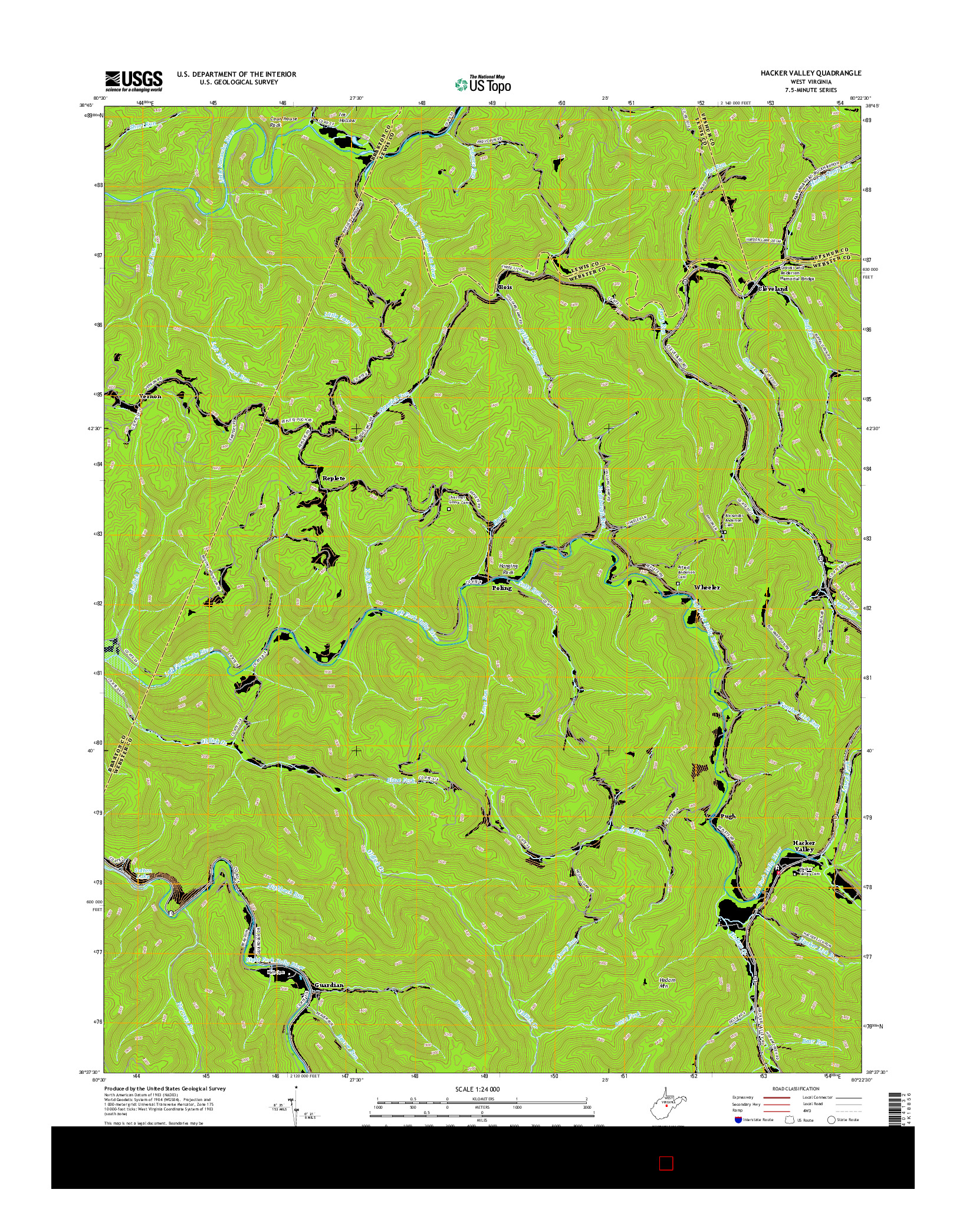 USGS US TOPO 7.5-MINUTE MAP FOR HACKER VALLEY, WV 2016