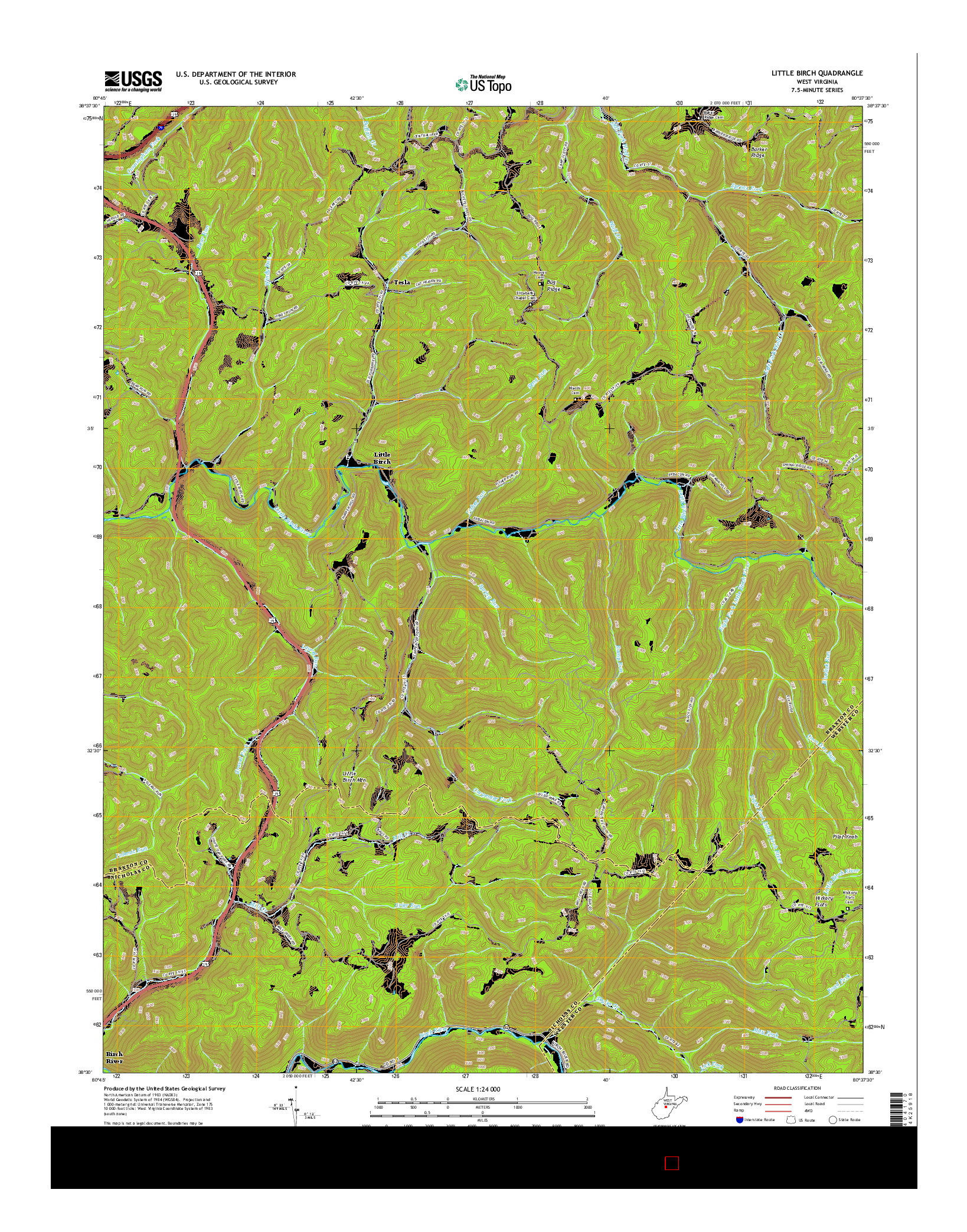 USGS US TOPO 7.5-MINUTE MAP FOR LITTLE BIRCH, WV 2016