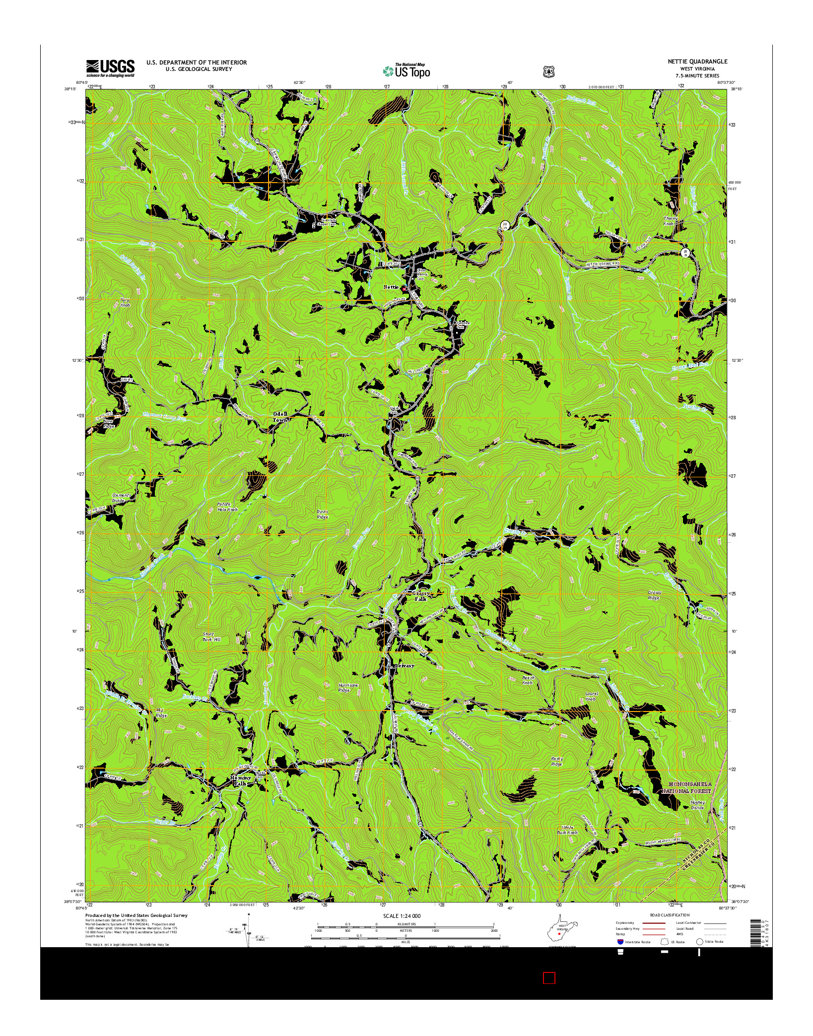 USGS US TOPO 7.5-MINUTE MAP FOR NETTIE, WV 2016
