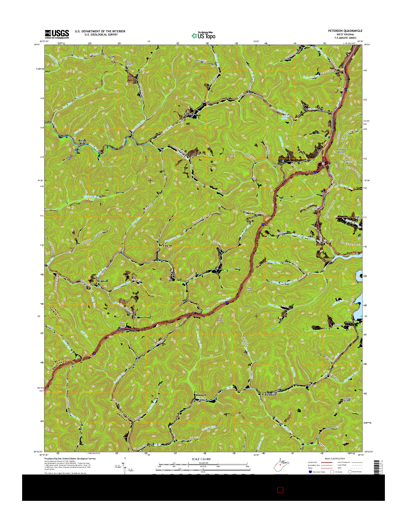 USGS US TOPO 7.5-MINUTE MAP FOR PETERSON, WV 2016