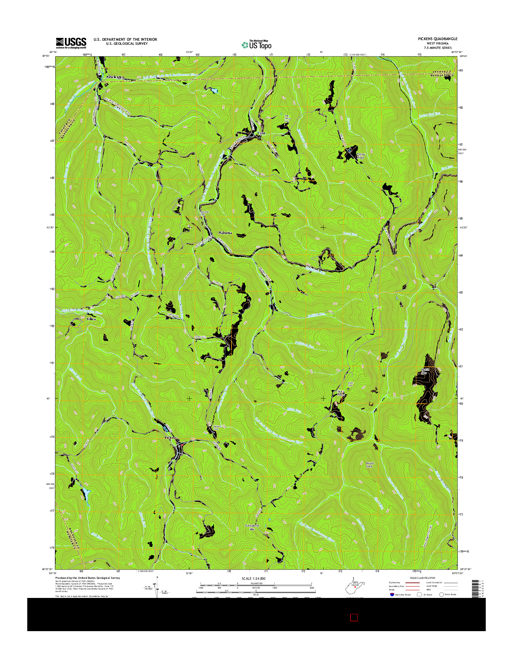 USGS US TOPO 7.5-MINUTE MAP FOR PICKENS, WV 2016