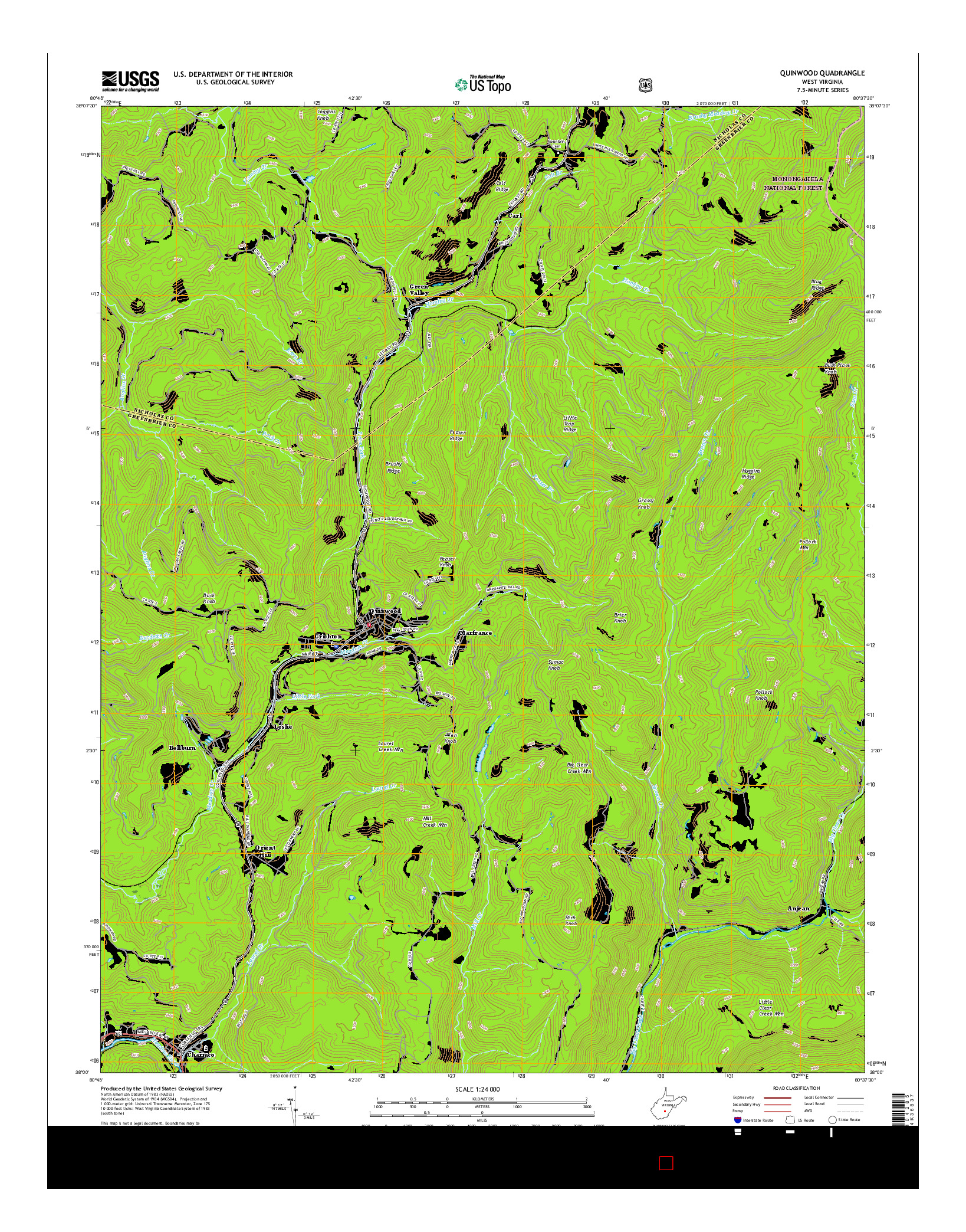 USGS US TOPO 7.5-MINUTE MAP FOR QUINWOOD, WV 2016