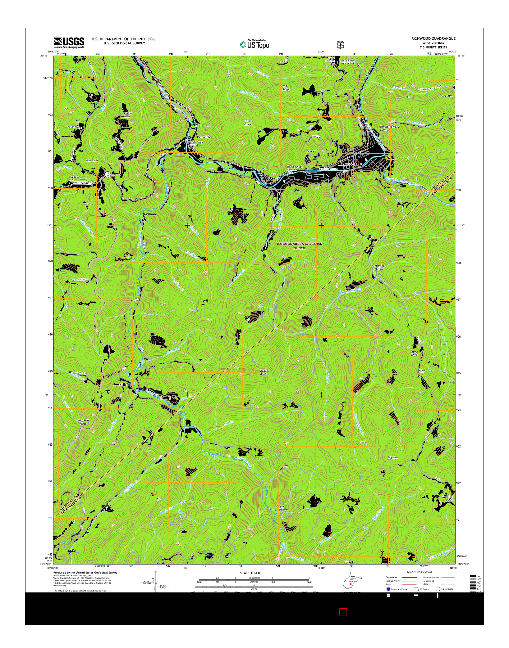 USGS US TOPO 7.5-MINUTE MAP FOR RICHWOOD, WV 2016