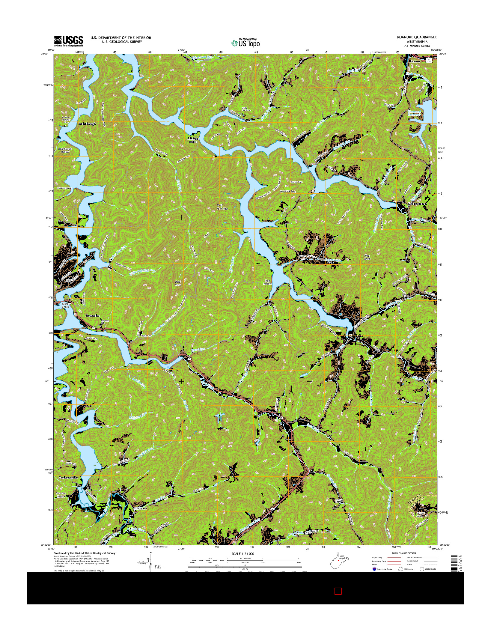 USGS US TOPO 7.5-MINUTE MAP FOR ROANOKE, WV 2016