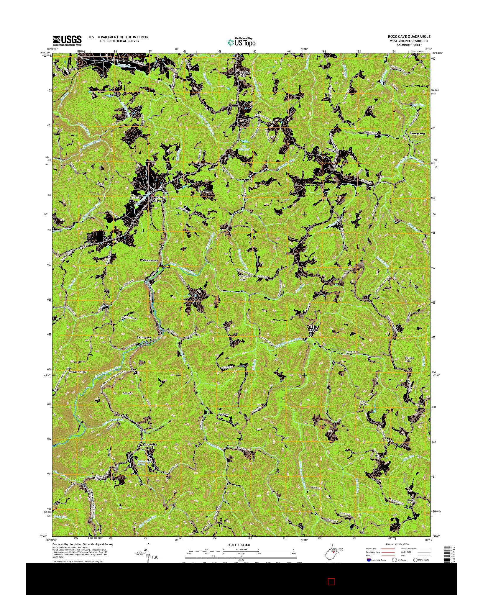 USGS US TOPO 7.5-MINUTE MAP FOR ROCK CAVE, WV 2016