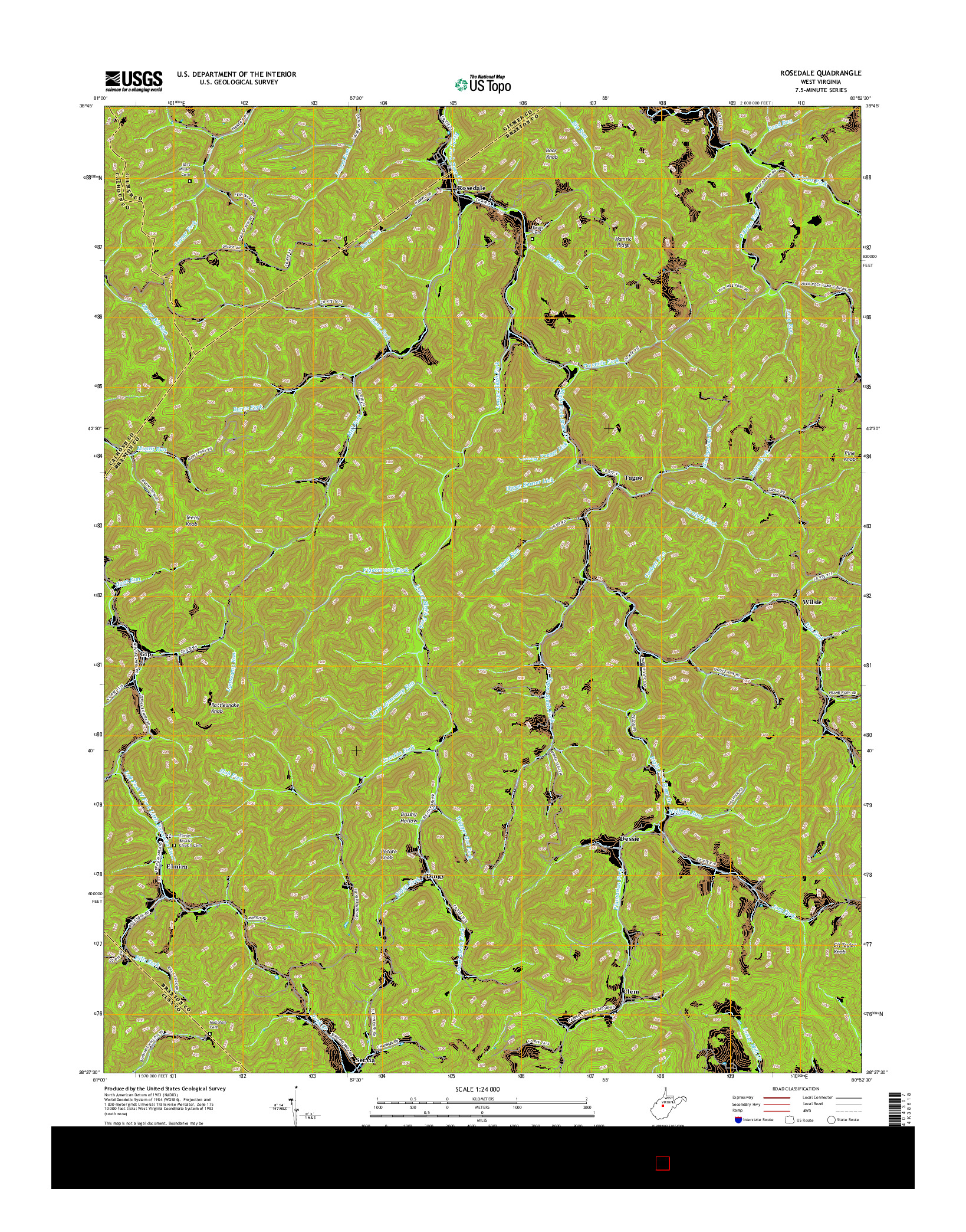 USGS US TOPO 7.5-MINUTE MAP FOR ROSEDALE, WV 2016