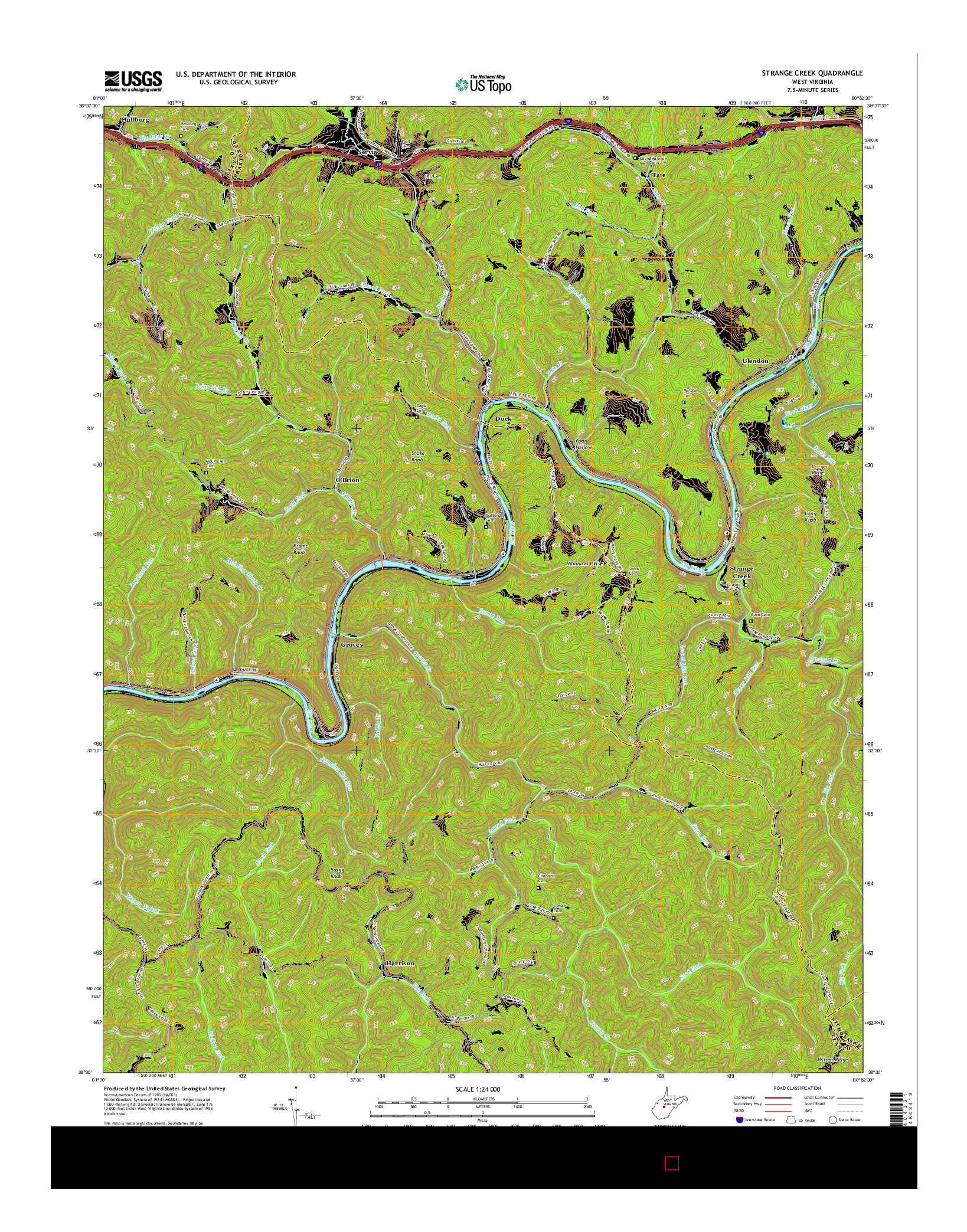 USGS US TOPO 7.5-MINUTE MAP FOR STRANGE CREEK, WV 2016