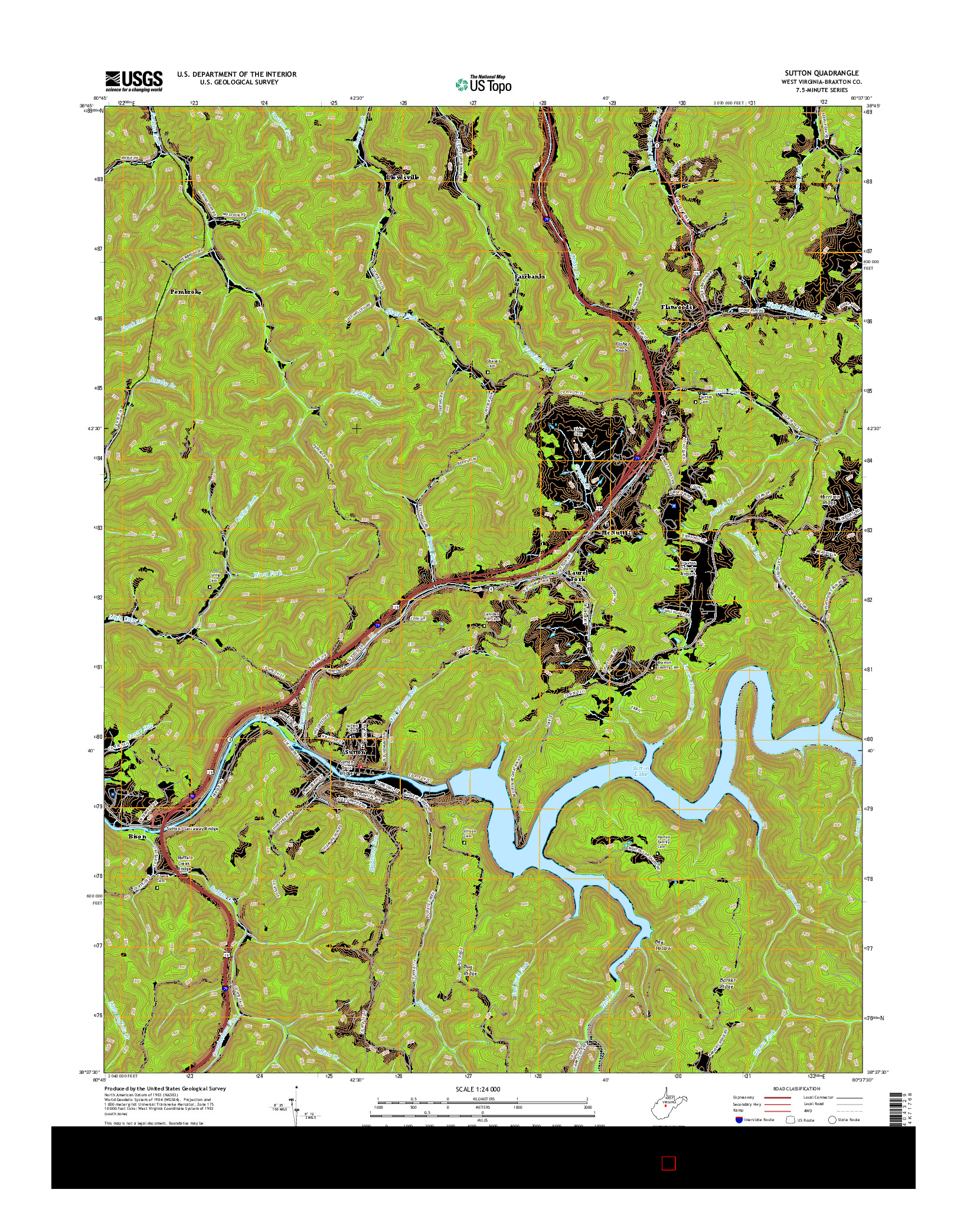 USGS US TOPO 7.5-MINUTE MAP FOR SUTTON, WV 2016