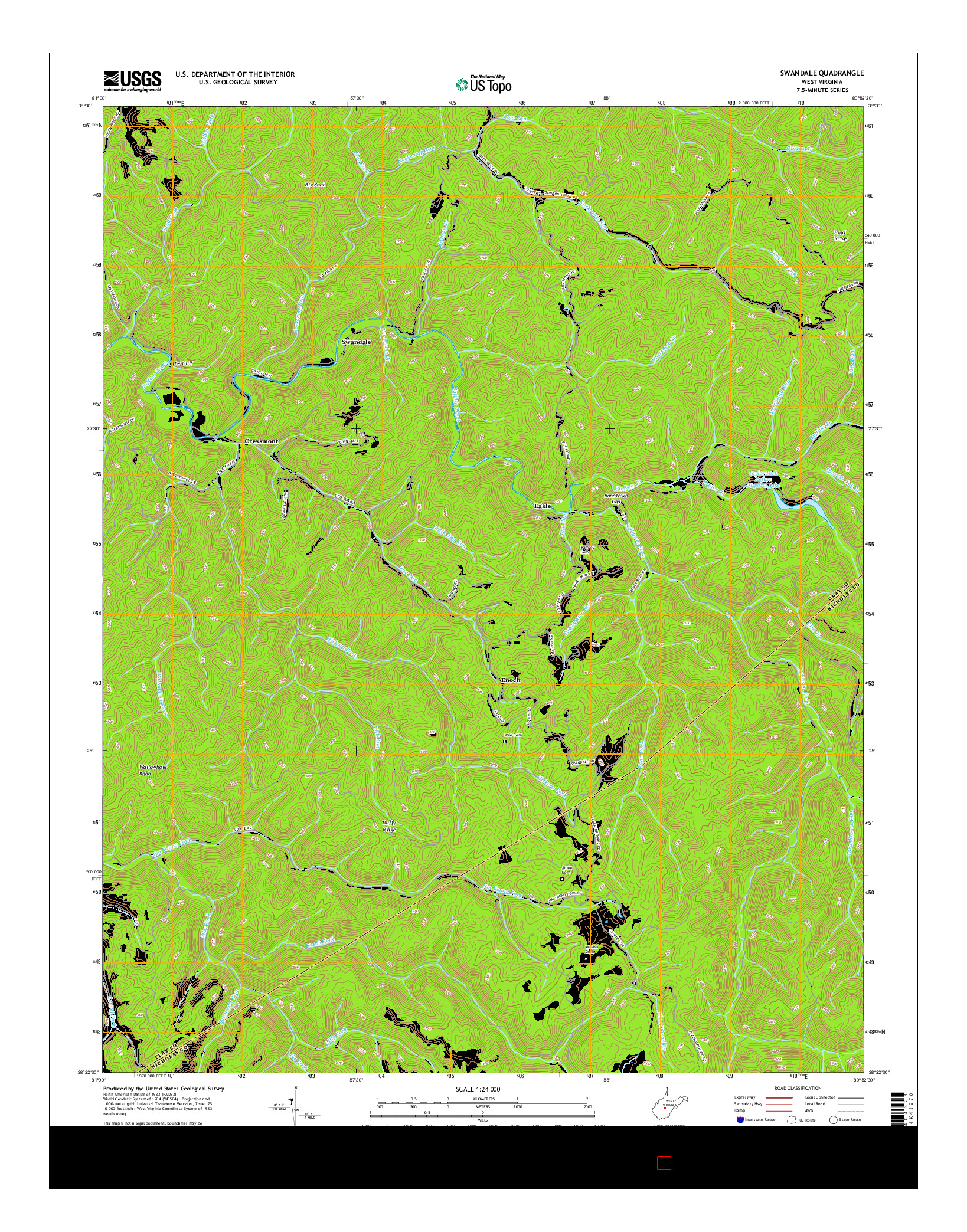 USGS US TOPO 7.5-MINUTE MAP FOR SWANDALE, WV 2016