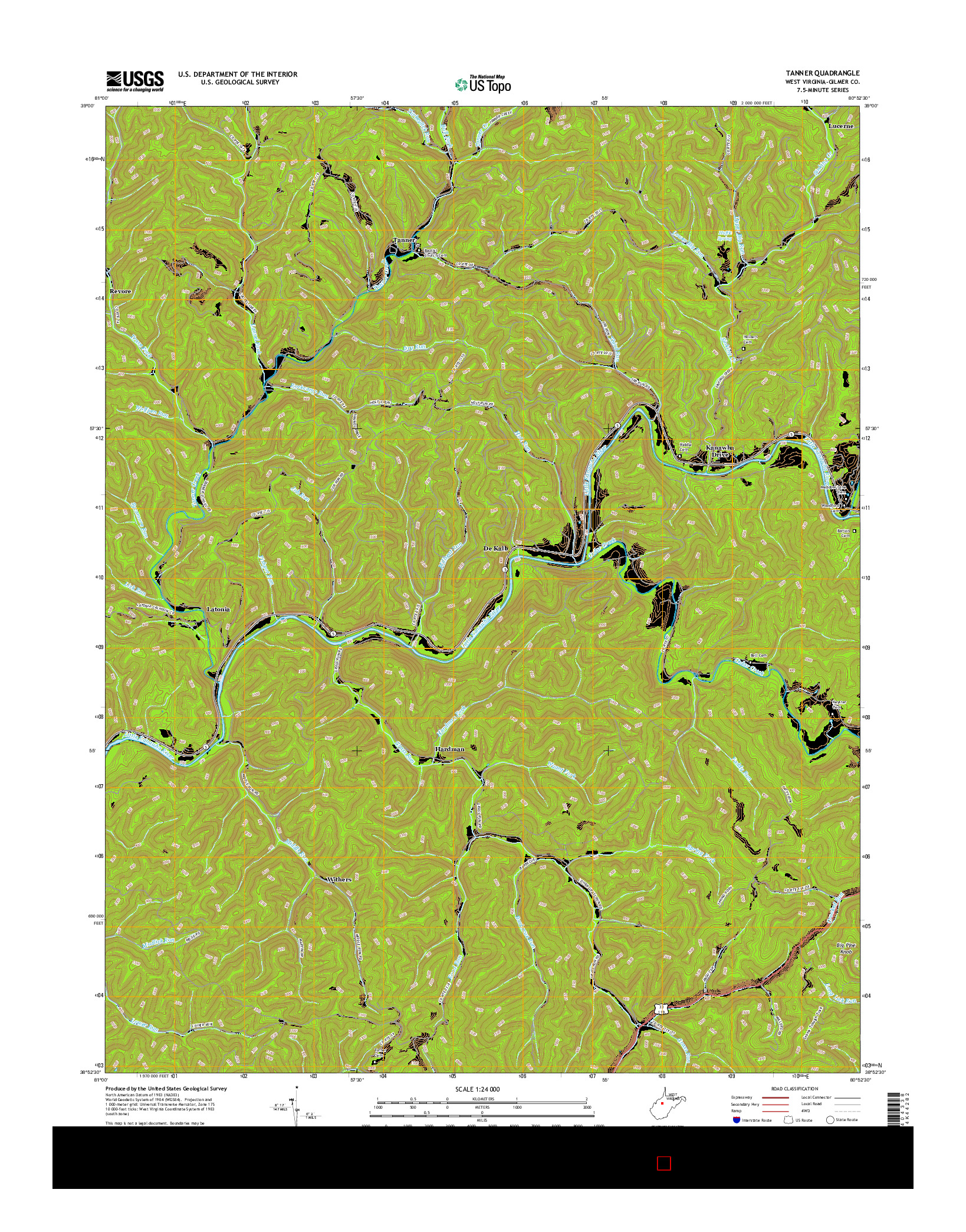 USGS US TOPO 7.5-MINUTE MAP FOR TANNER, WV 2016