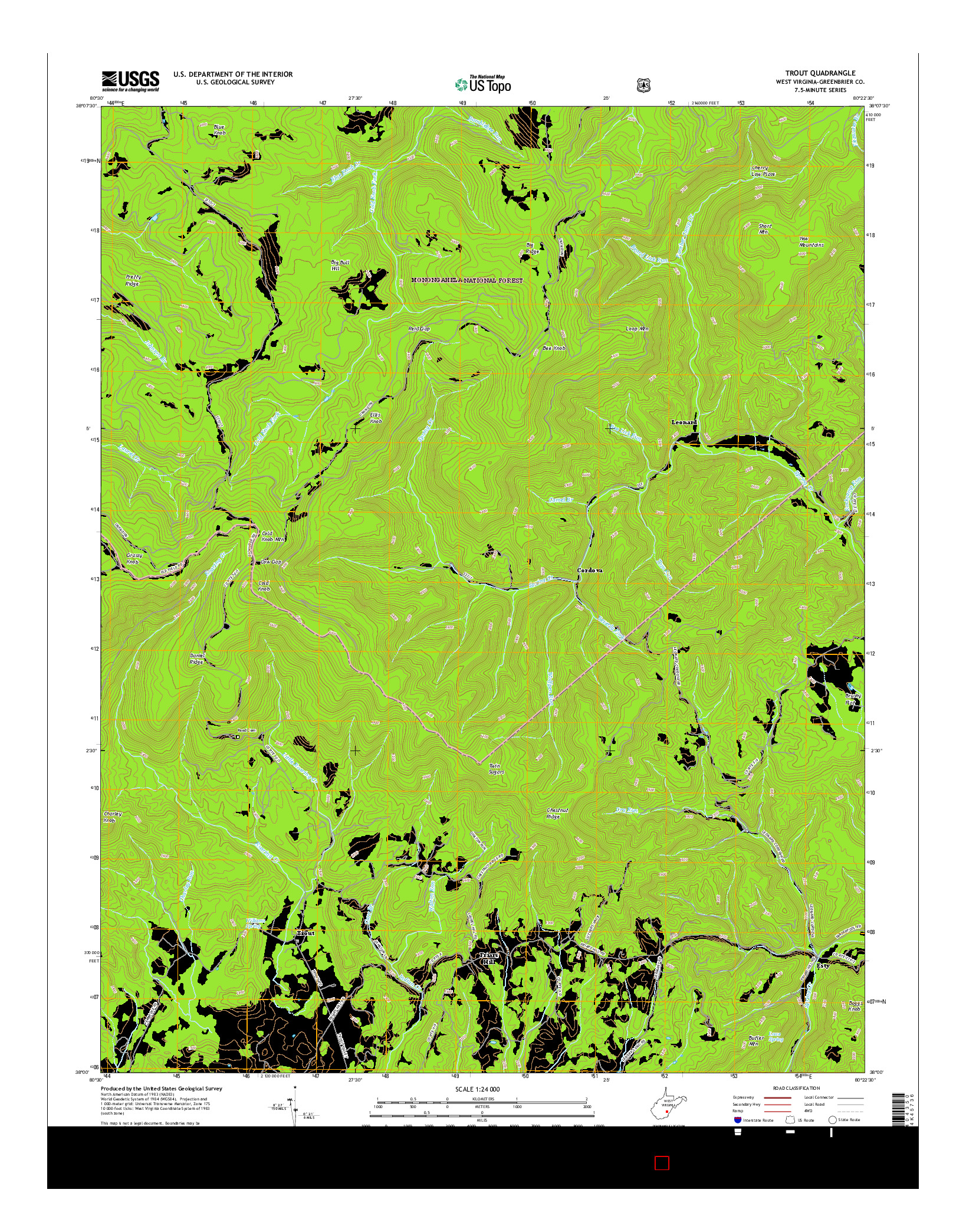 USGS US TOPO 7.5-MINUTE MAP FOR TROUT, WV 2016