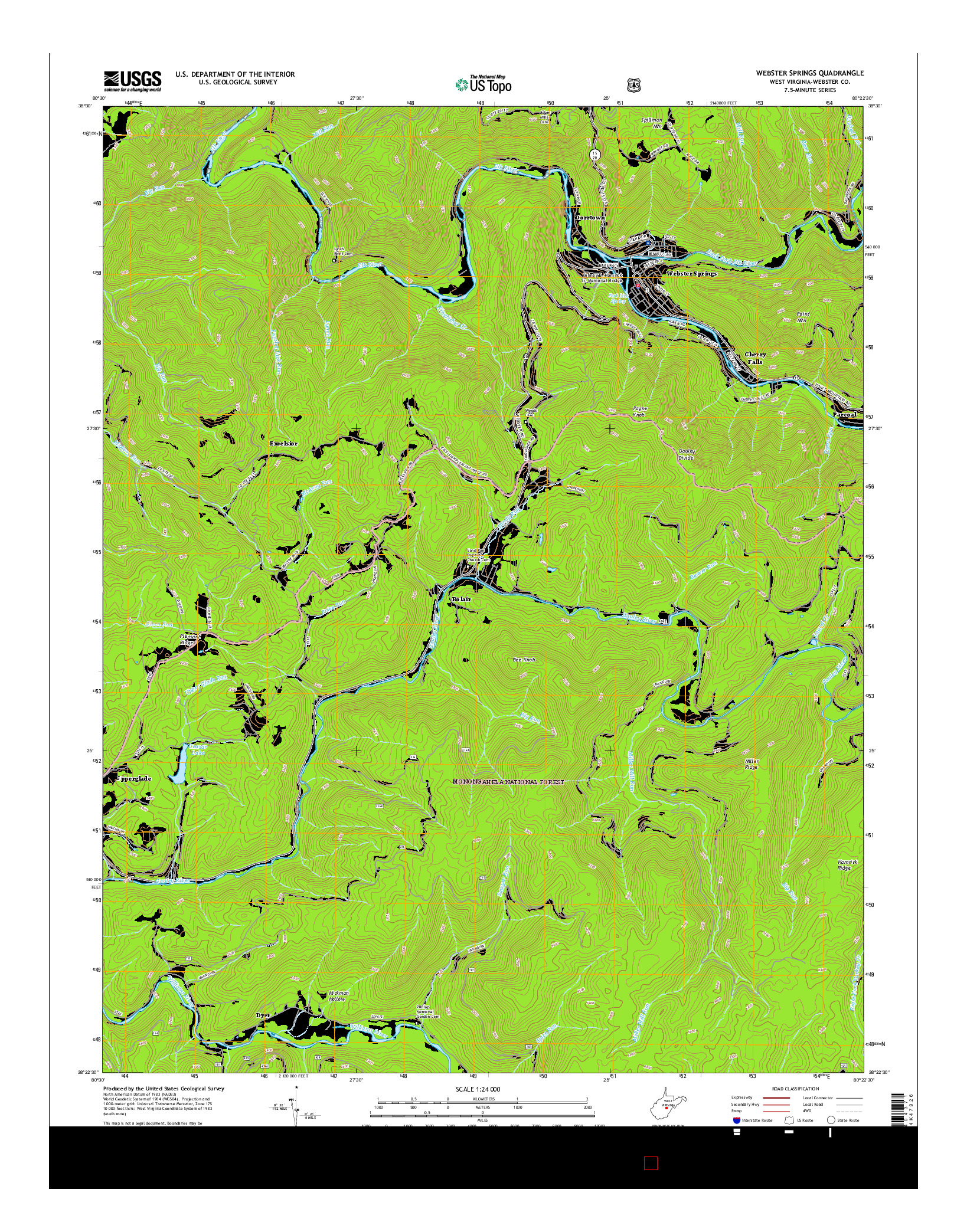 USGS US TOPO 7.5-MINUTE MAP FOR WEBSTER SPRINGS, WV 2016