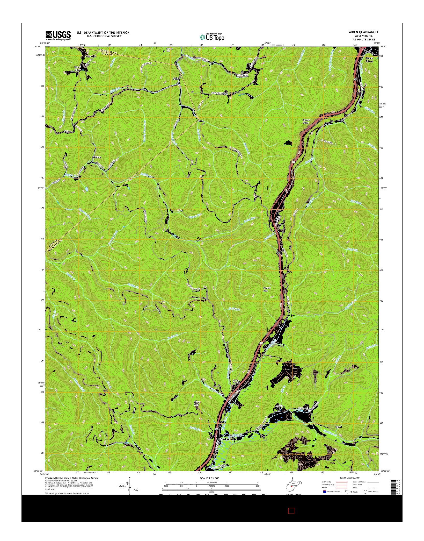 USGS US TOPO 7.5-MINUTE MAP FOR WIDEN, WV 2016