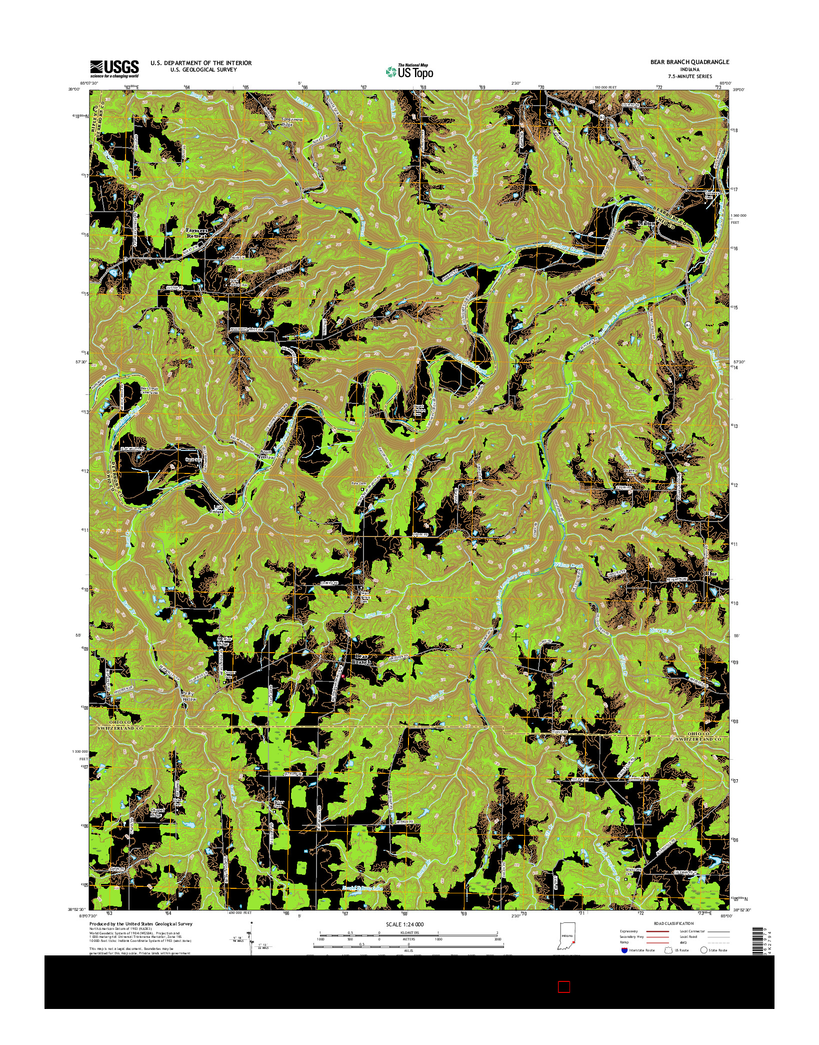 USGS US TOPO 7.5-MINUTE MAP FOR BEAR BRANCH, IN 2016