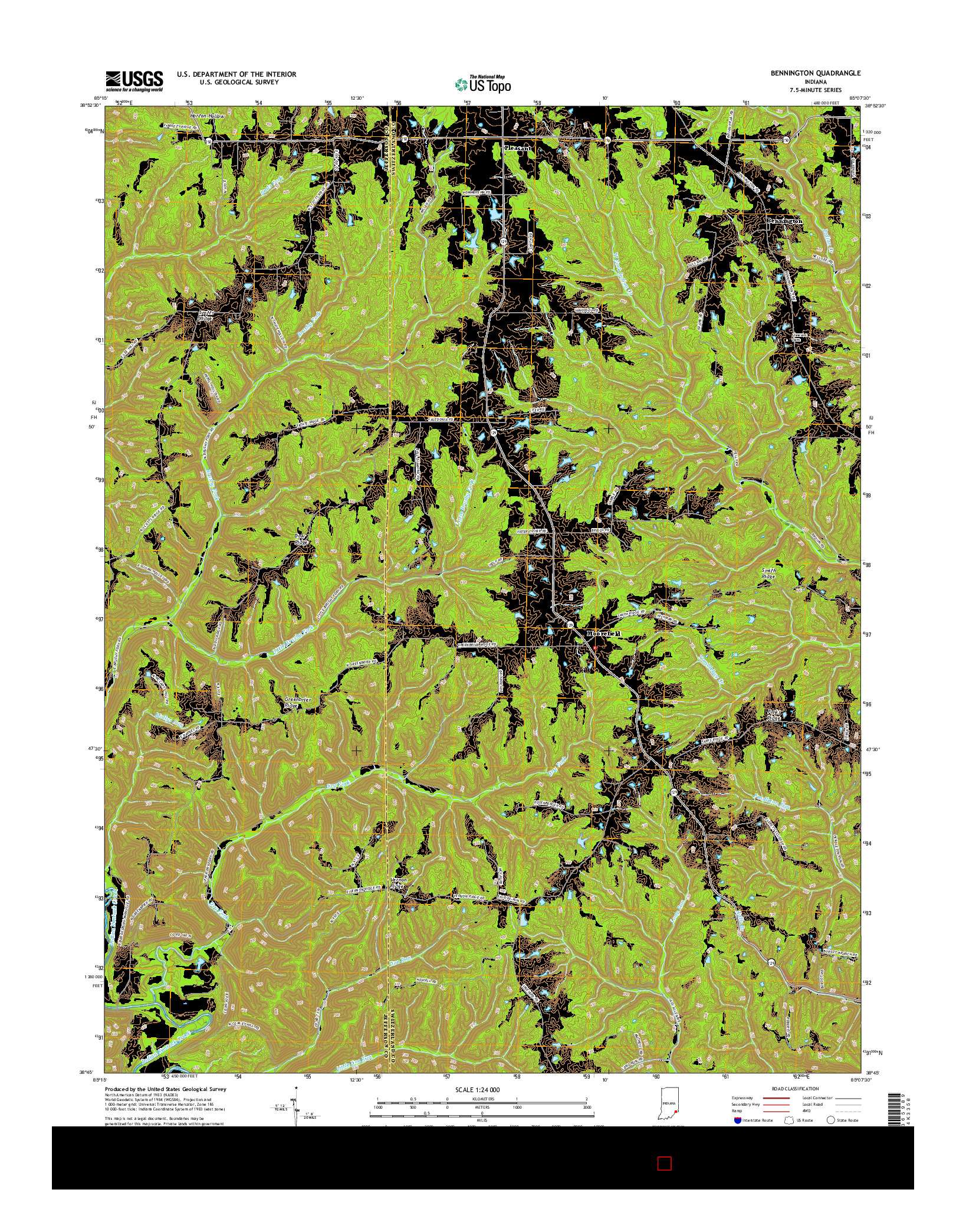 USGS US TOPO 7.5-MINUTE MAP FOR BENNINGTON, IN 2016