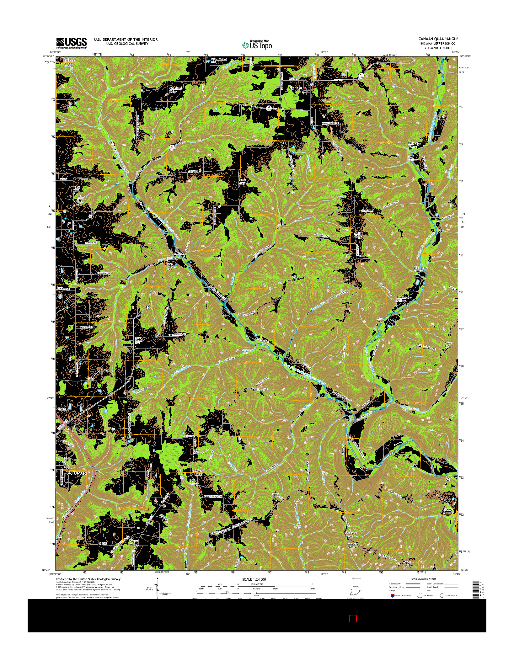 USGS US TOPO 7.5-MINUTE MAP FOR CANAAN, IN 2016