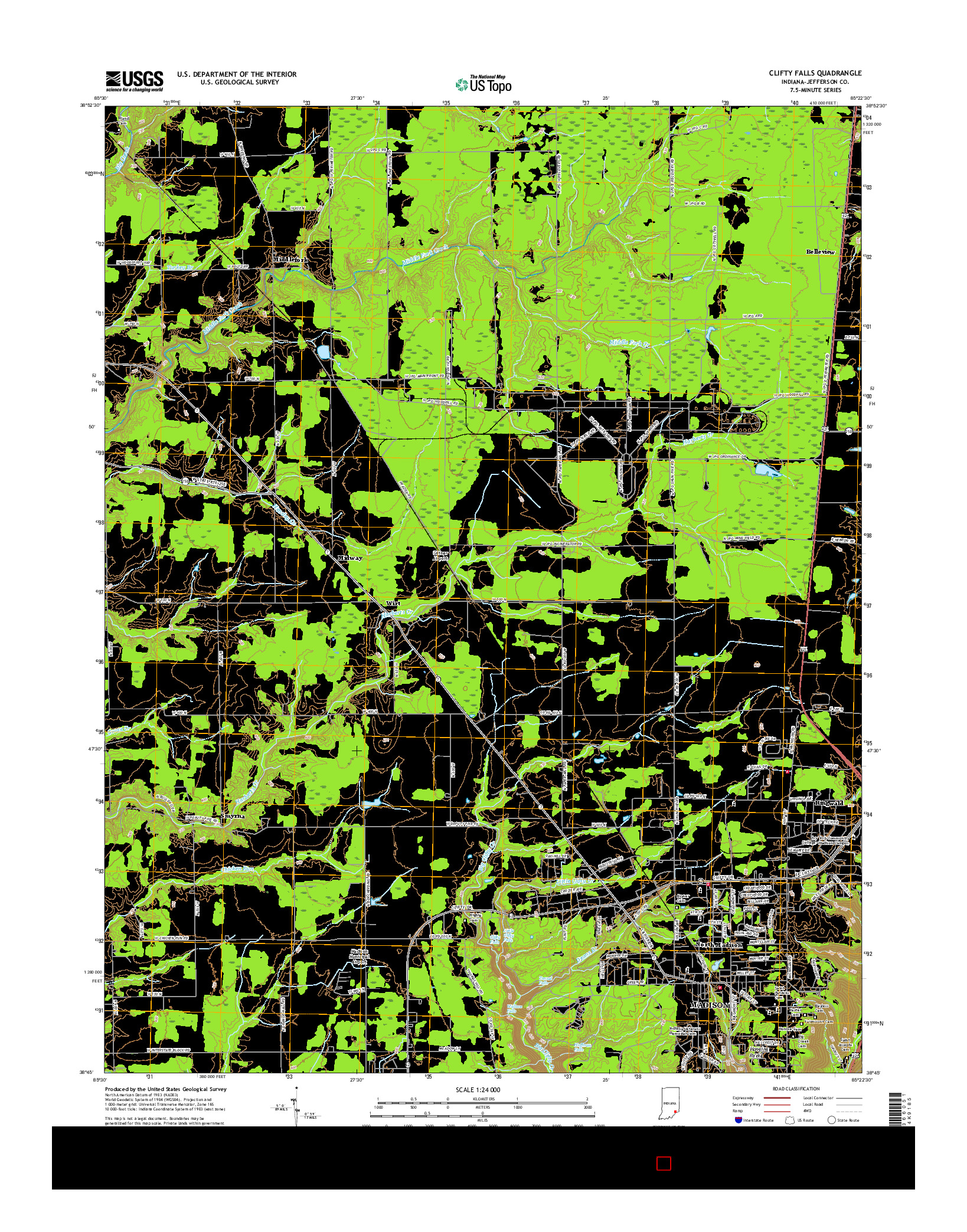 USGS US TOPO 7.5-MINUTE MAP FOR CLIFTY FALLS, IN 2016