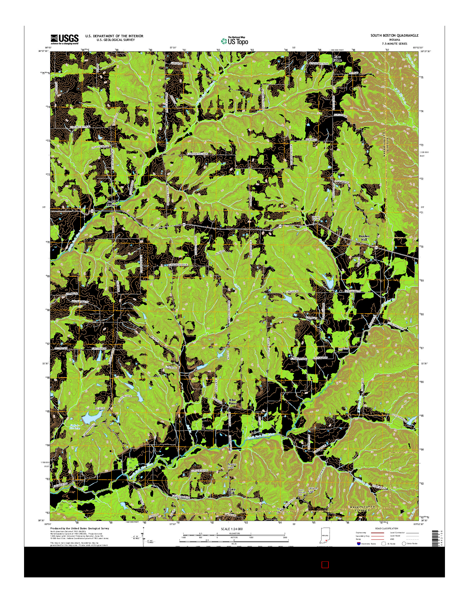 USGS US TOPO 7.5-MINUTE MAP FOR SOUTH BOSTON, IN 2016