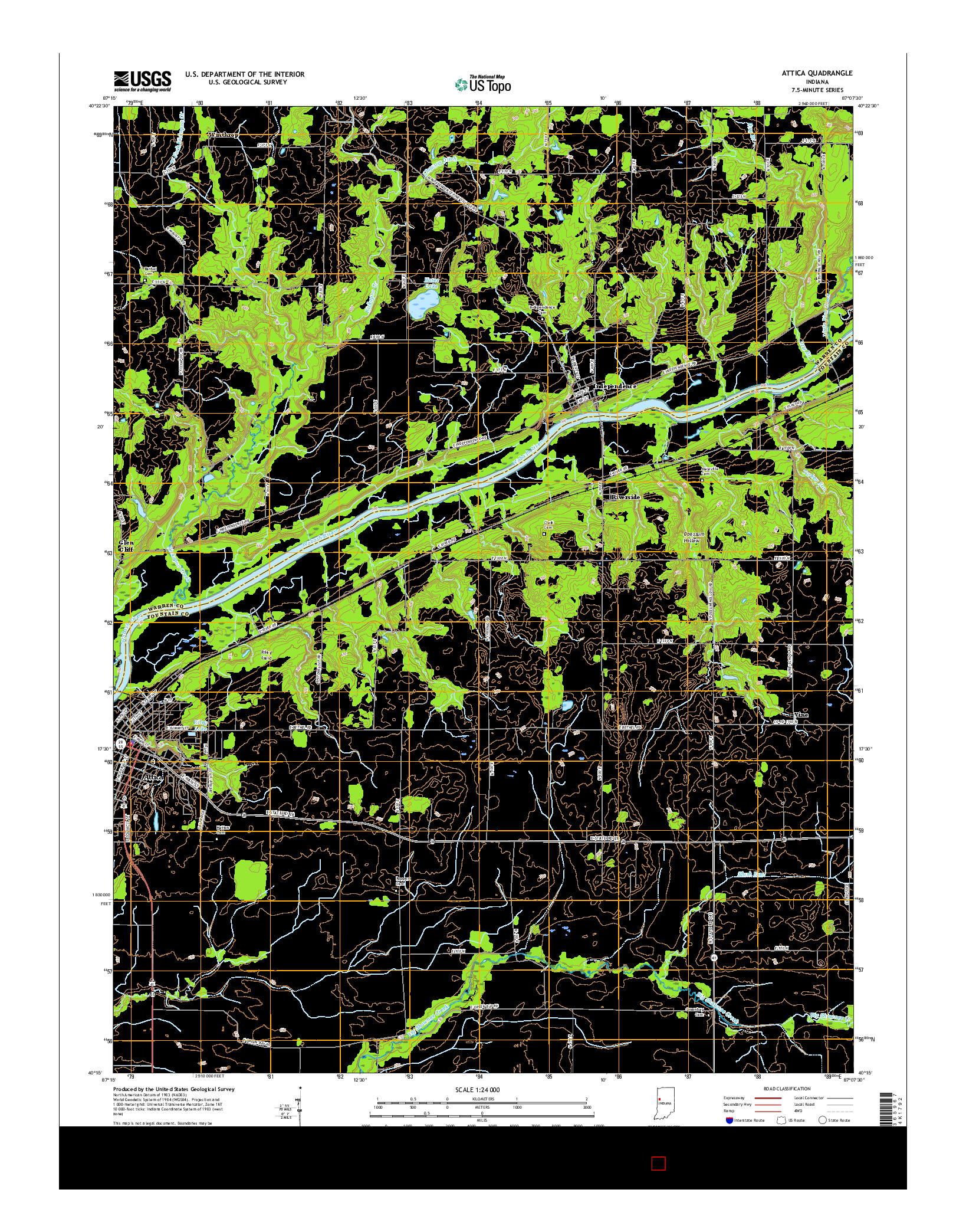 USGS US TOPO 7.5-MINUTE MAP FOR ATTICA, IN 2016