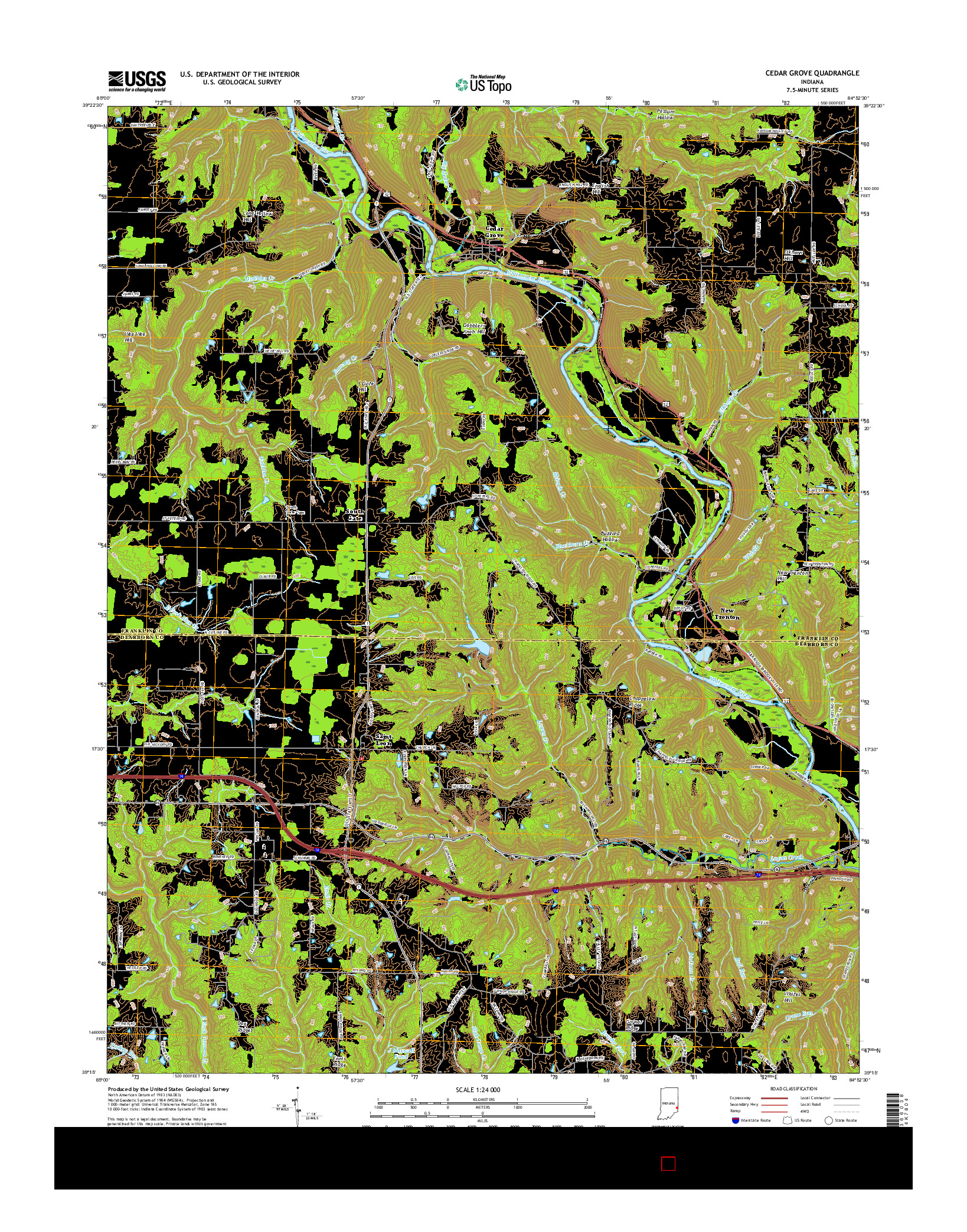 USGS US TOPO 7.5-MINUTE MAP FOR CEDAR GROVE, IN 2016
