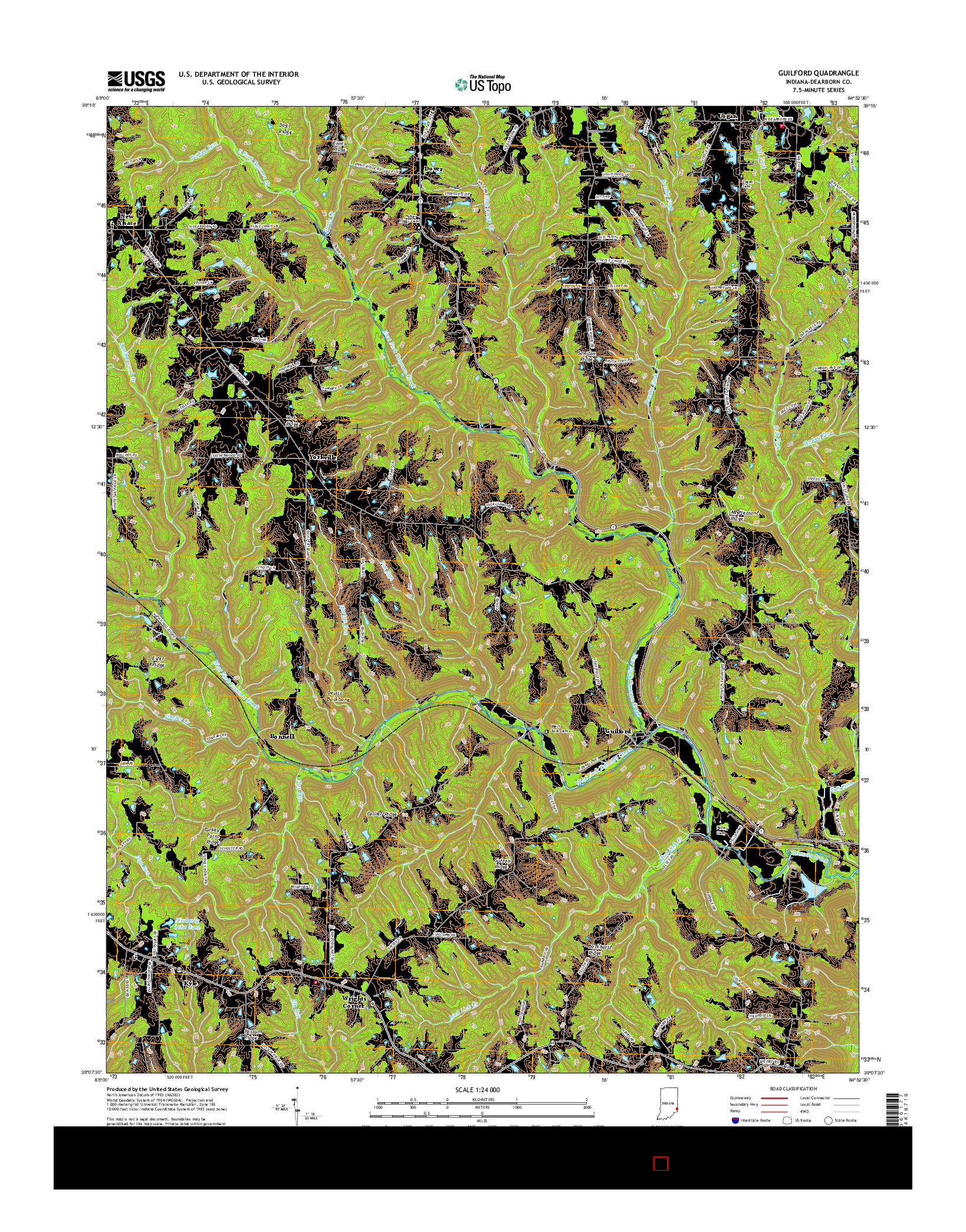 USGS US TOPO 7.5-MINUTE MAP FOR GUILFORD, IN 2016