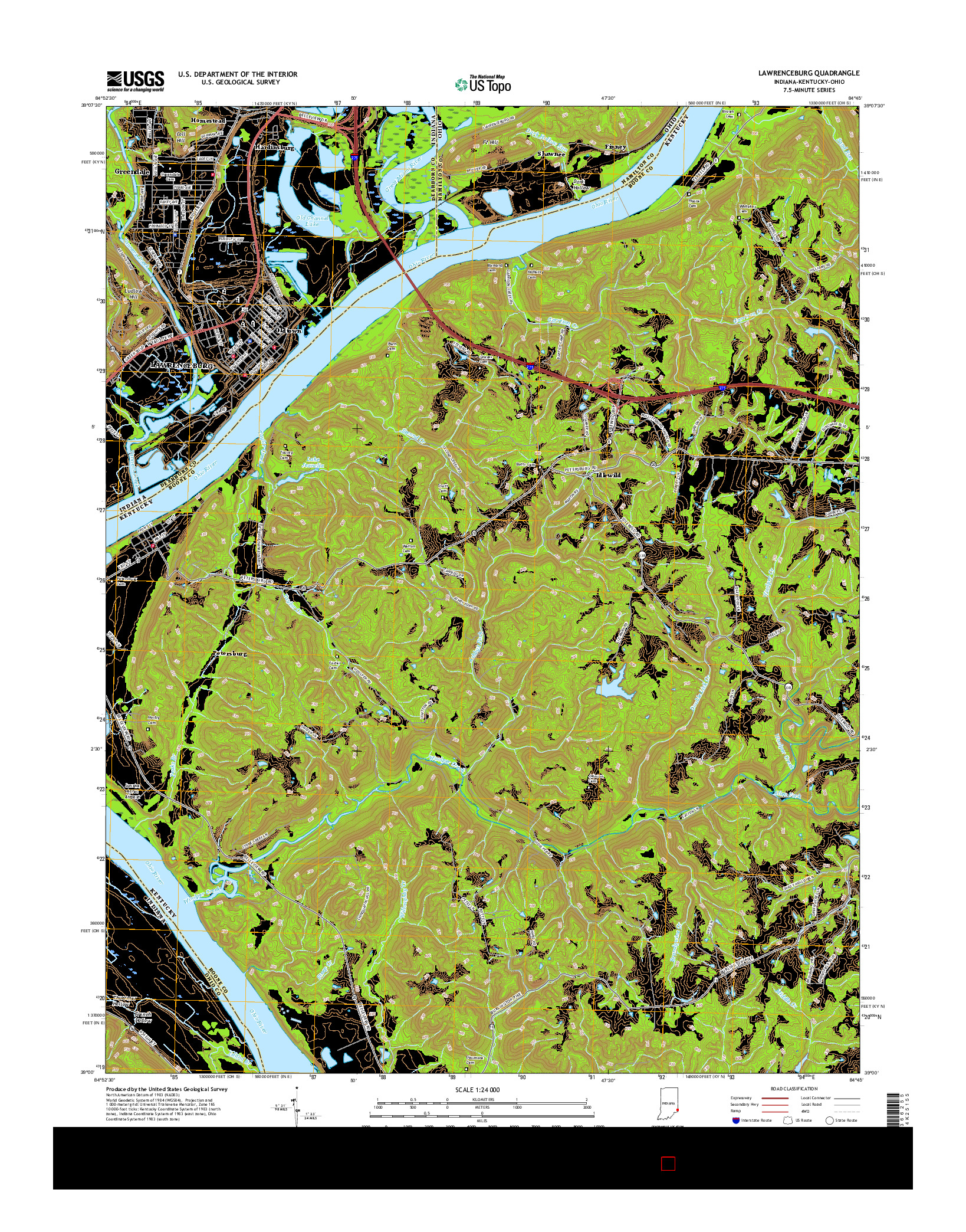 USGS US TOPO 7.5-MINUTE MAP FOR LAWRENCEBURG, IN-KY-OH 2016