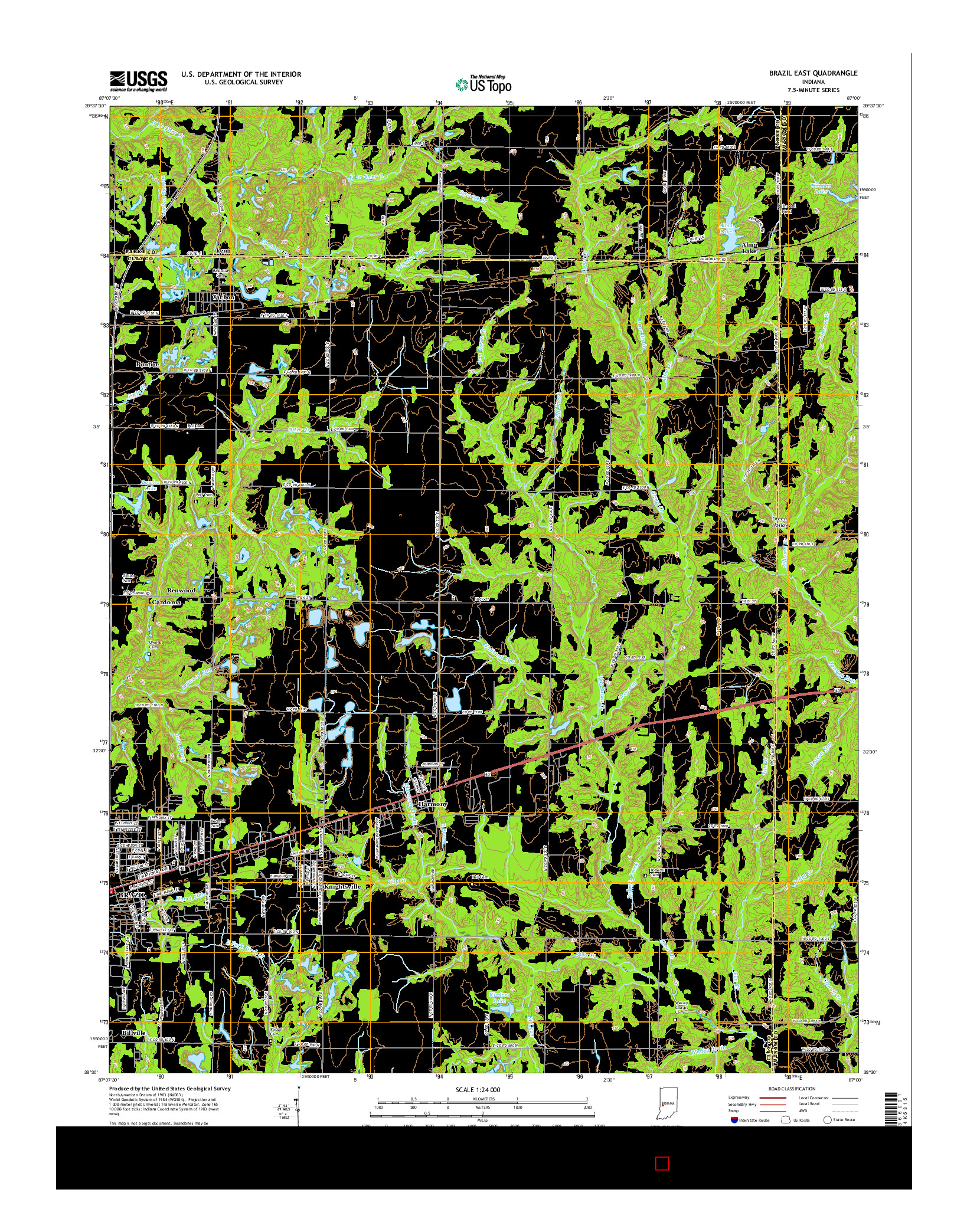 USGS US TOPO 7.5-MINUTE MAP FOR BRAZIL EAST, IN 2016