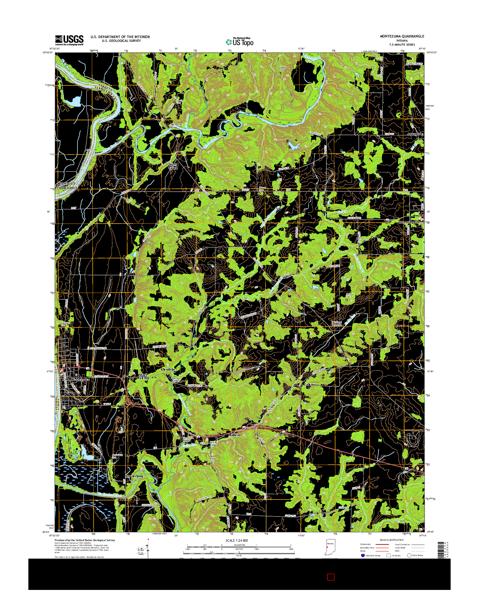 USGS US TOPO 7.5-MINUTE MAP FOR MONTEZUMA, IN 2016