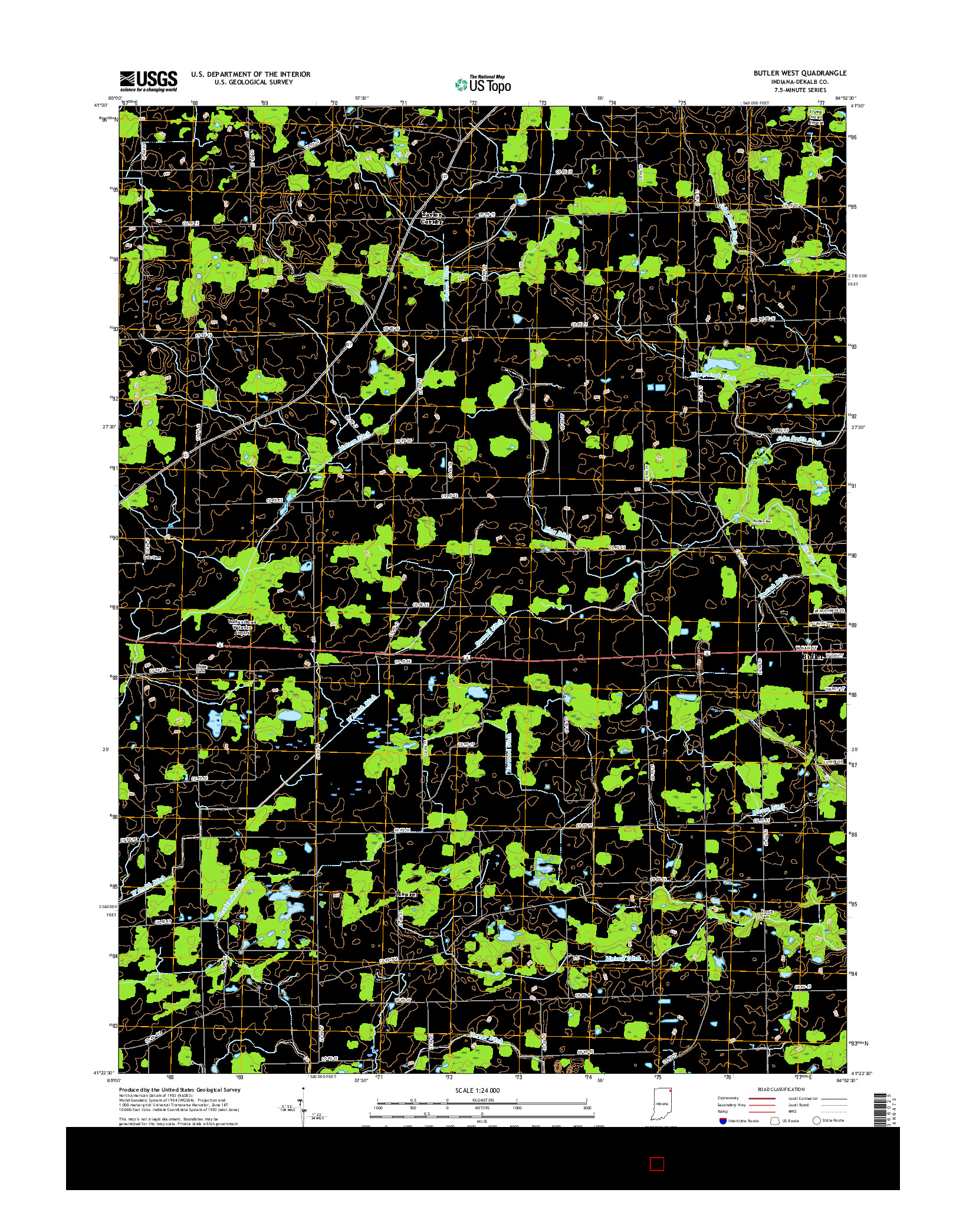 USGS US TOPO 7.5-MINUTE MAP FOR BUTLER WEST, IN 2016