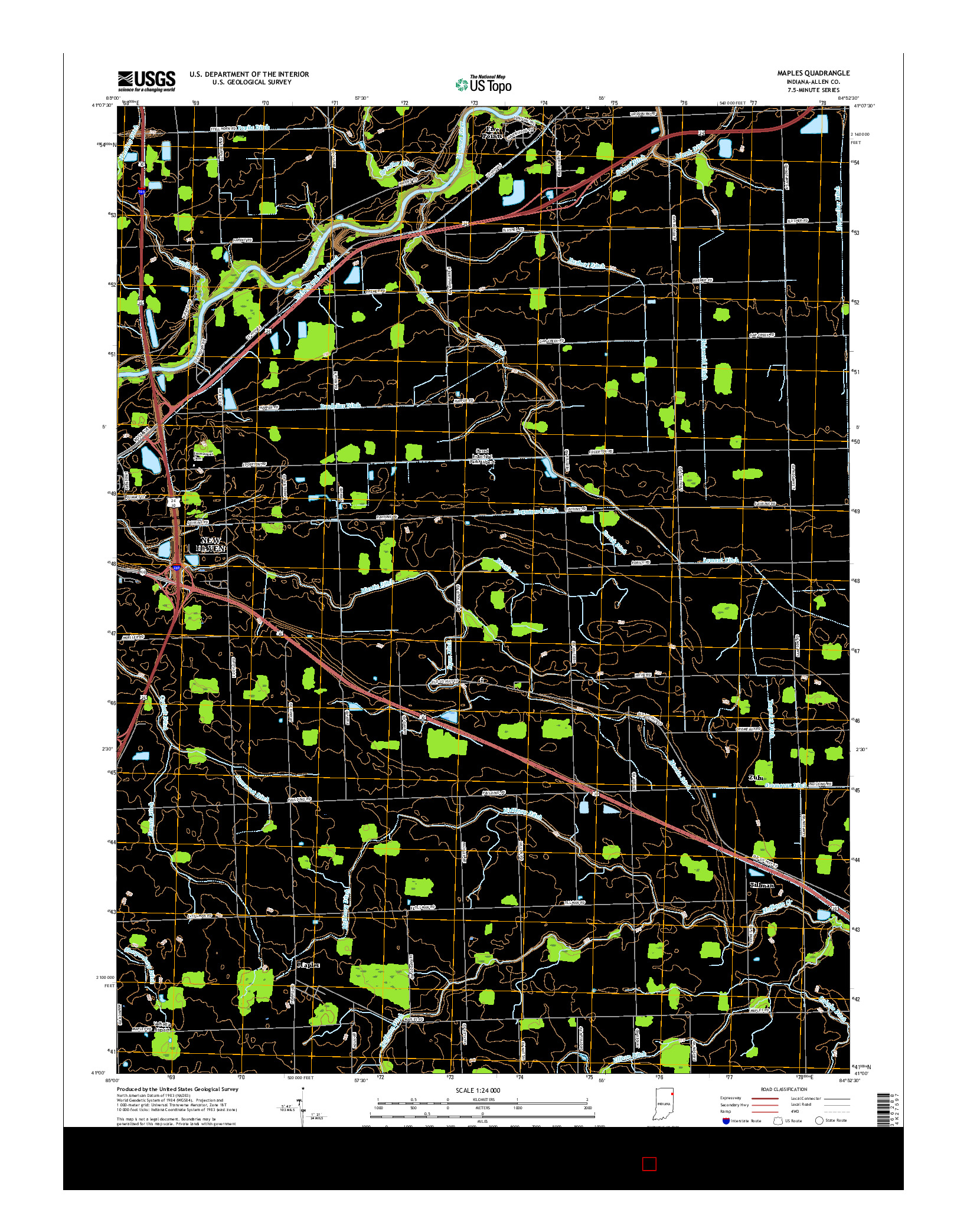 USGS US TOPO 7.5-MINUTE MAP FOR MAPLES, IN 2016