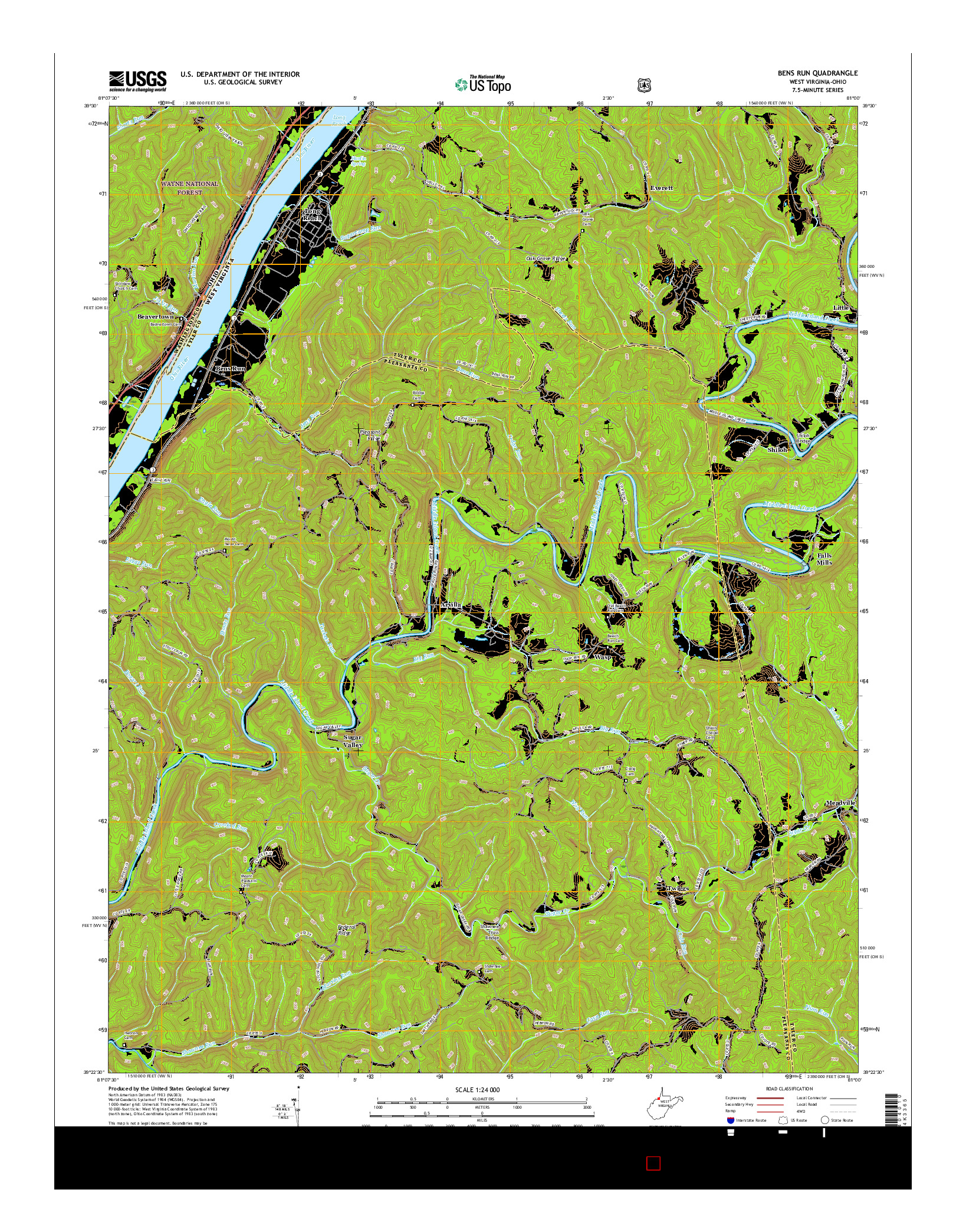 USGS US TOPO 7.5-MINUTE MAP FOR BENS RUN, WV-OH 2016