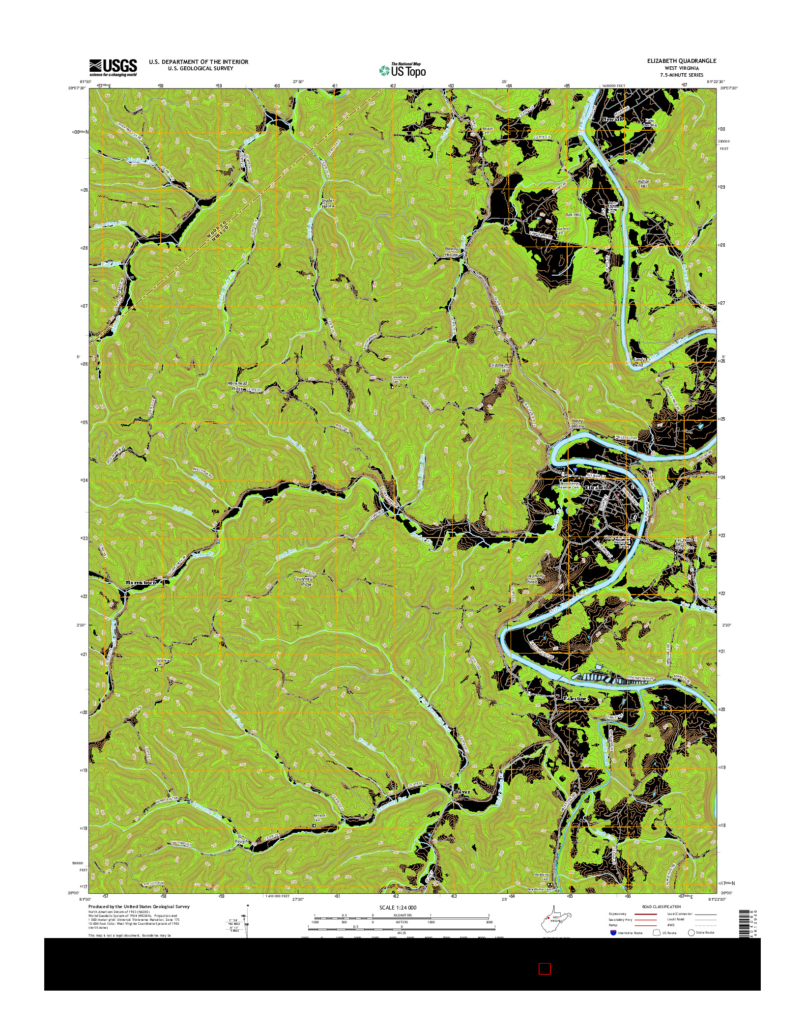 USGS US TOPO 7.5-MINUTE MAP FOR ELIZABETH, WV 2016