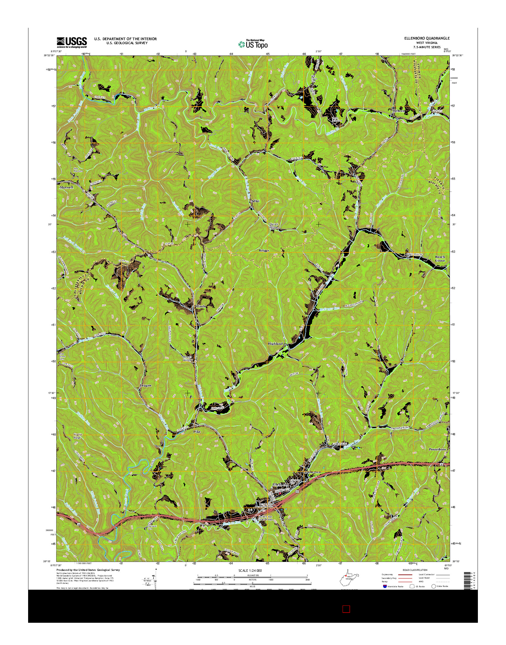 USGS US TOPO 7.5-MINUTE MAP FOR ELLENBORO, WV 2016