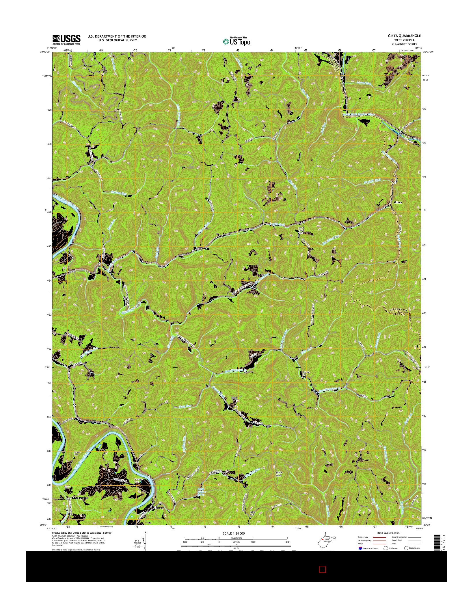 USGS US TOPO 7.5-MINUTE MAP FOR GIRTA, WV 2016