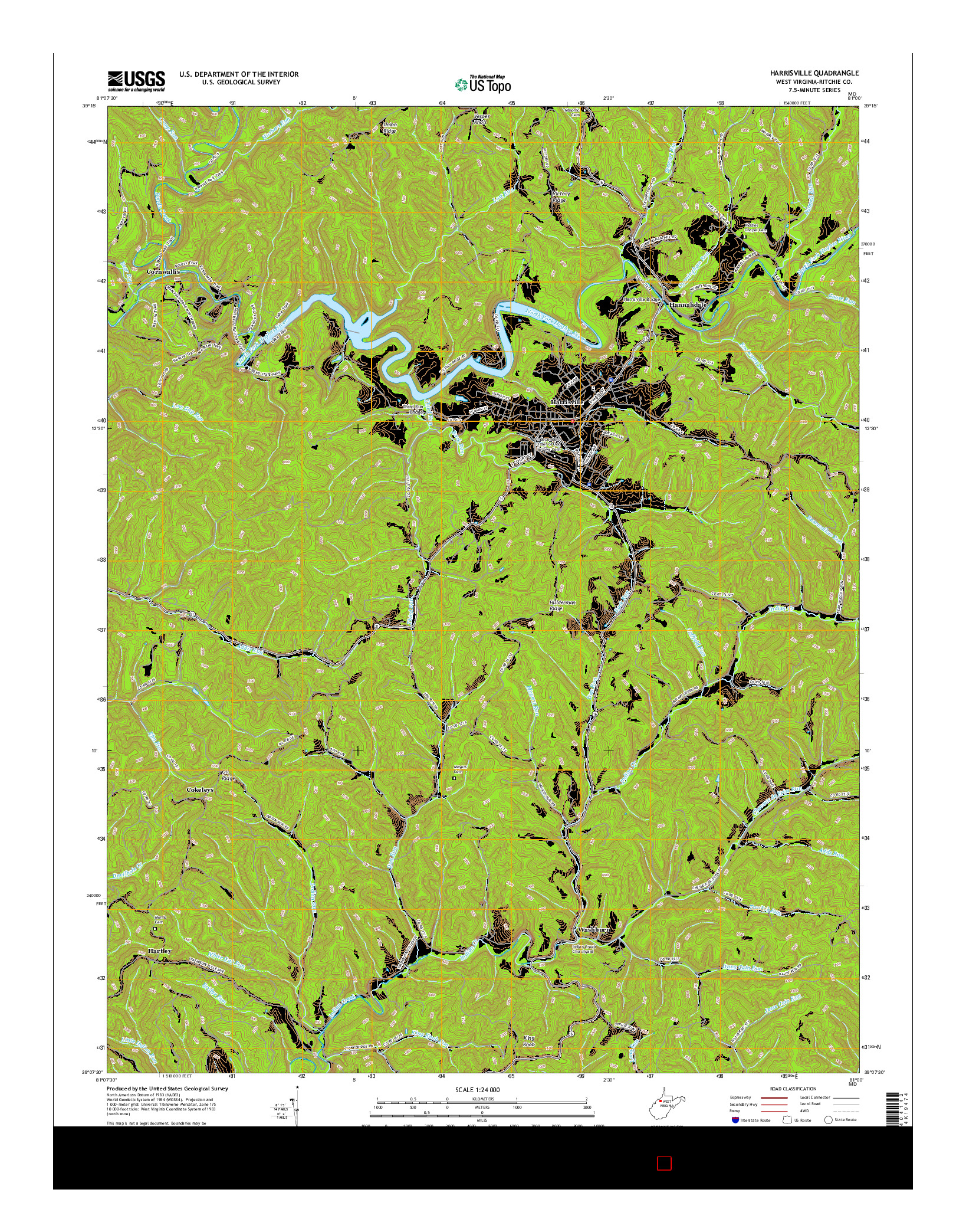 USGS US TOPO 7.5-MINUTE MAP FOR HARRISVILLE, WV 2016