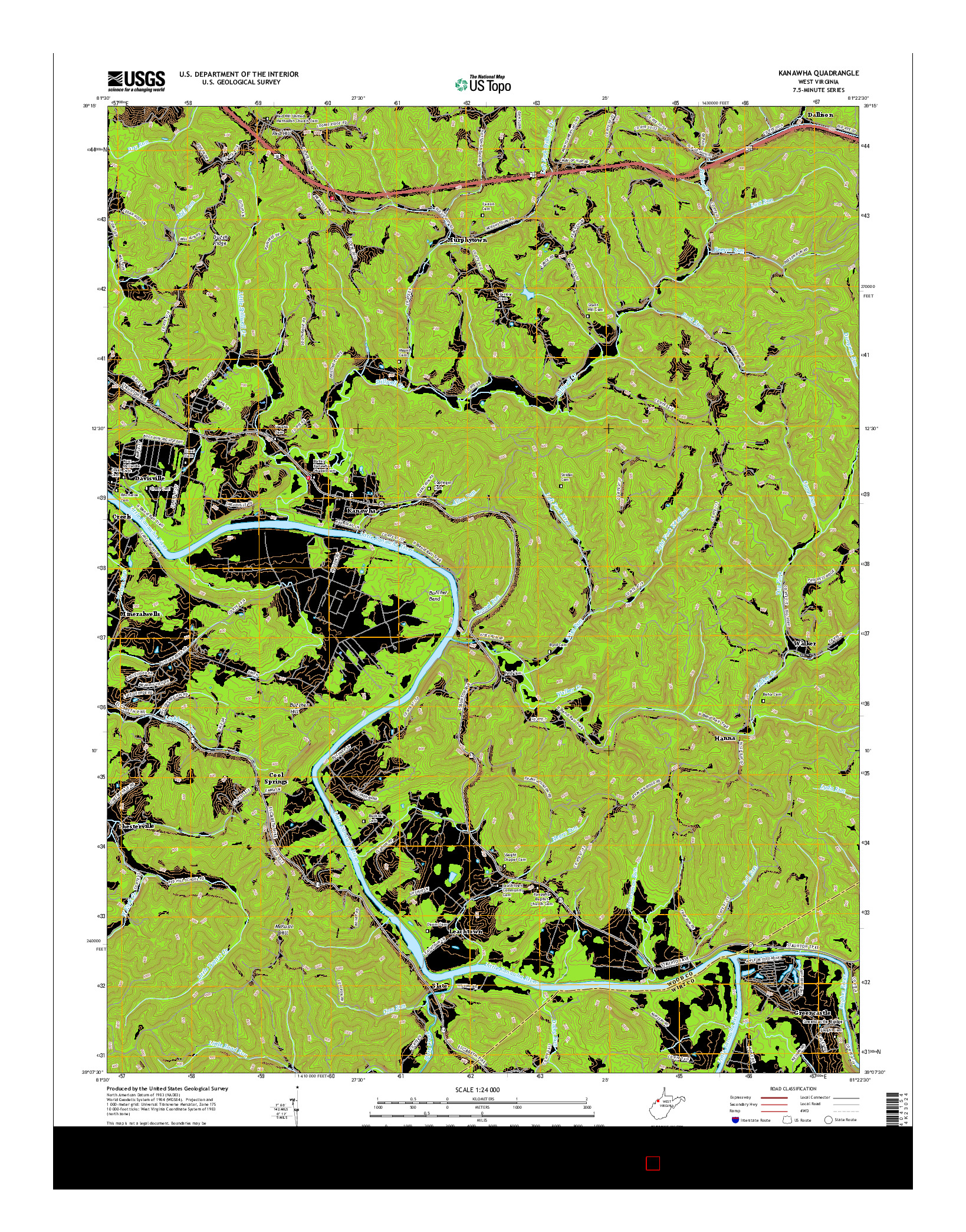 USGS US TOPO 7.5-MINUTE MAP FOR KANAWHA, WV 2016