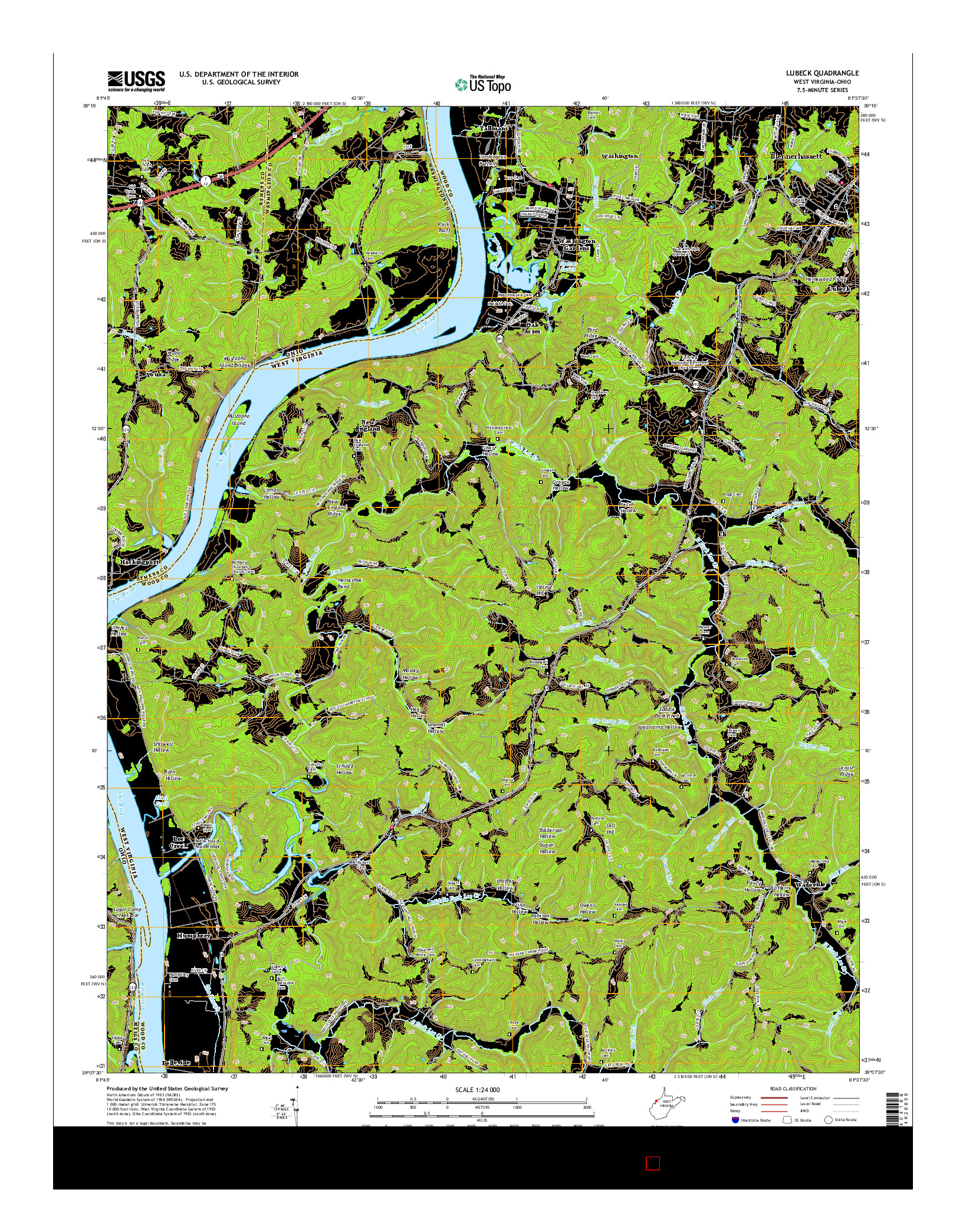 USGS US TOPO 7.5-MINUTE MAP FOR LUBECK, WV-OH 2016