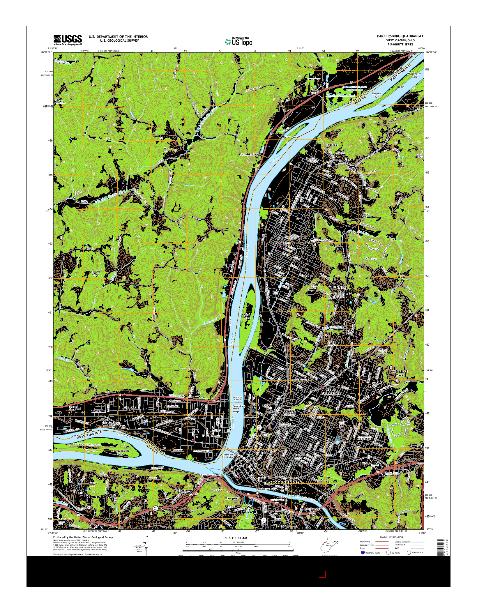 USGS US TOPO 7.5-MINUTE MAP FOR PARKERSBURG, WV-OH 2016