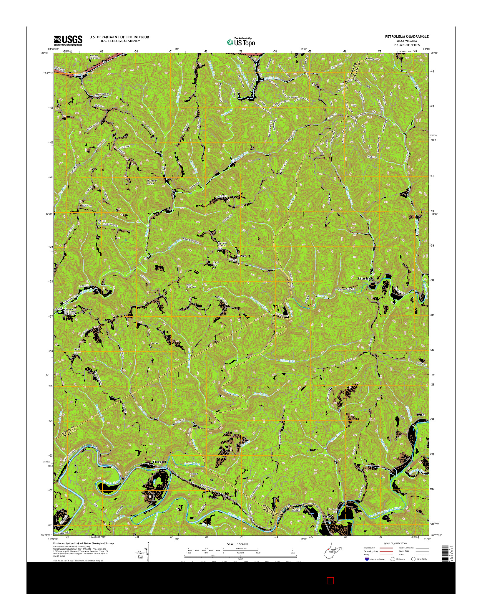 USGS US TOPO 7.5-MINUTE MAP FOR PETROLEUM, WV 2016