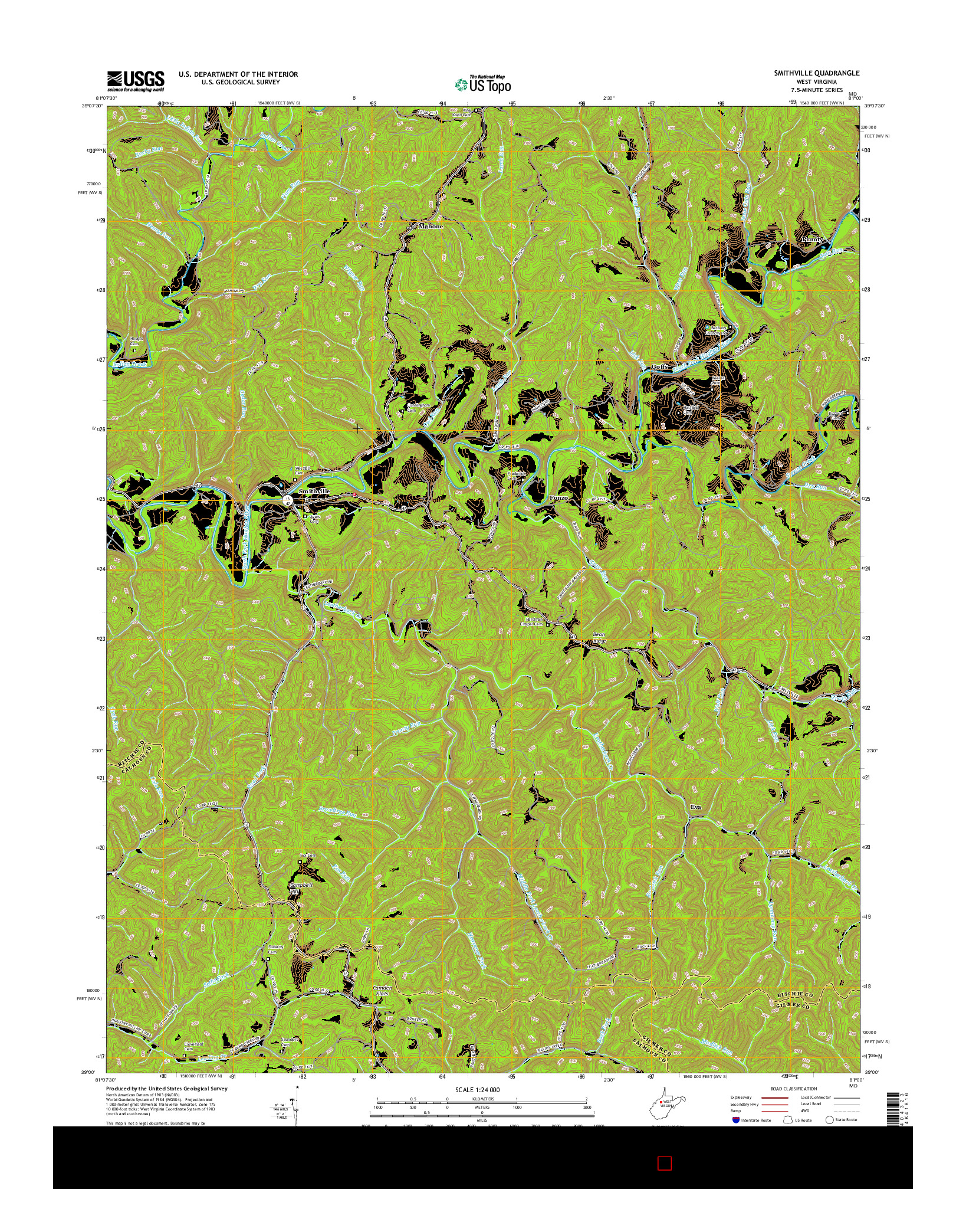 USGS US TOPO 7.5-MINUTE MAP FOR SMITHVILLE, WV 2016